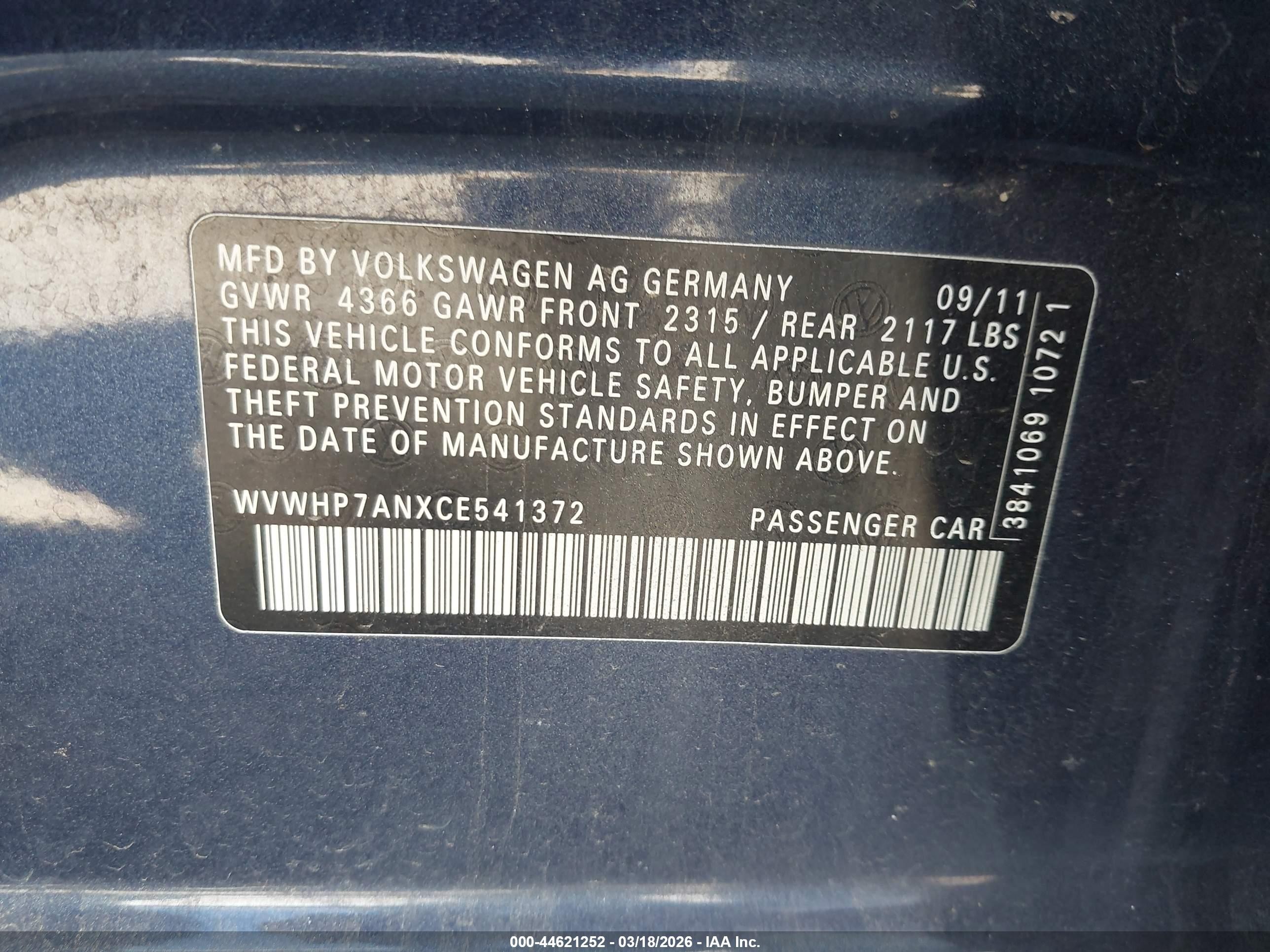 2012 Volkswagen Cc Lux Plus Синий vin: WVWHP7ANXCE541372