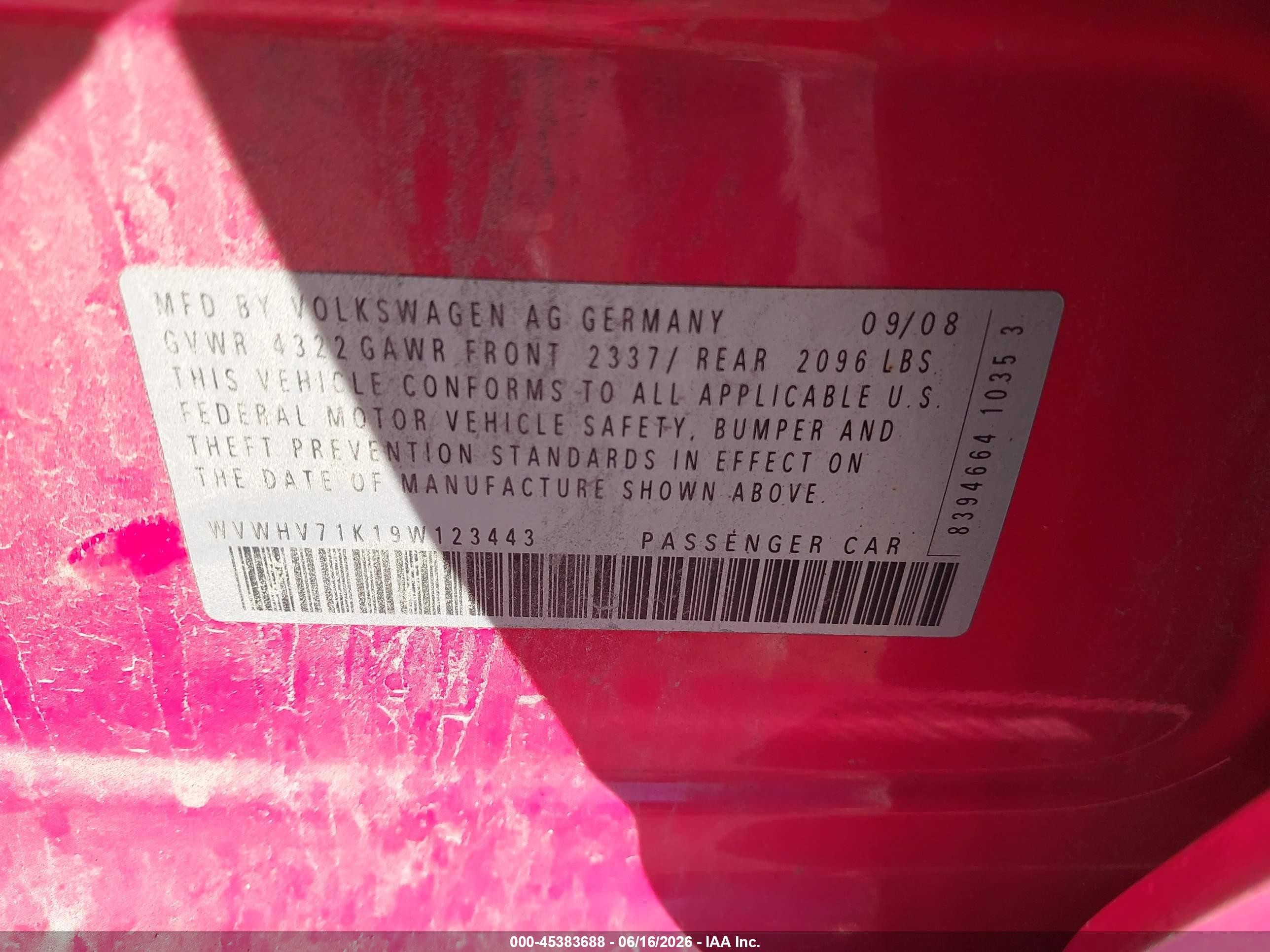 2009 Volkswagen Gti 4-door Red vin: WVWHV71K19W123443