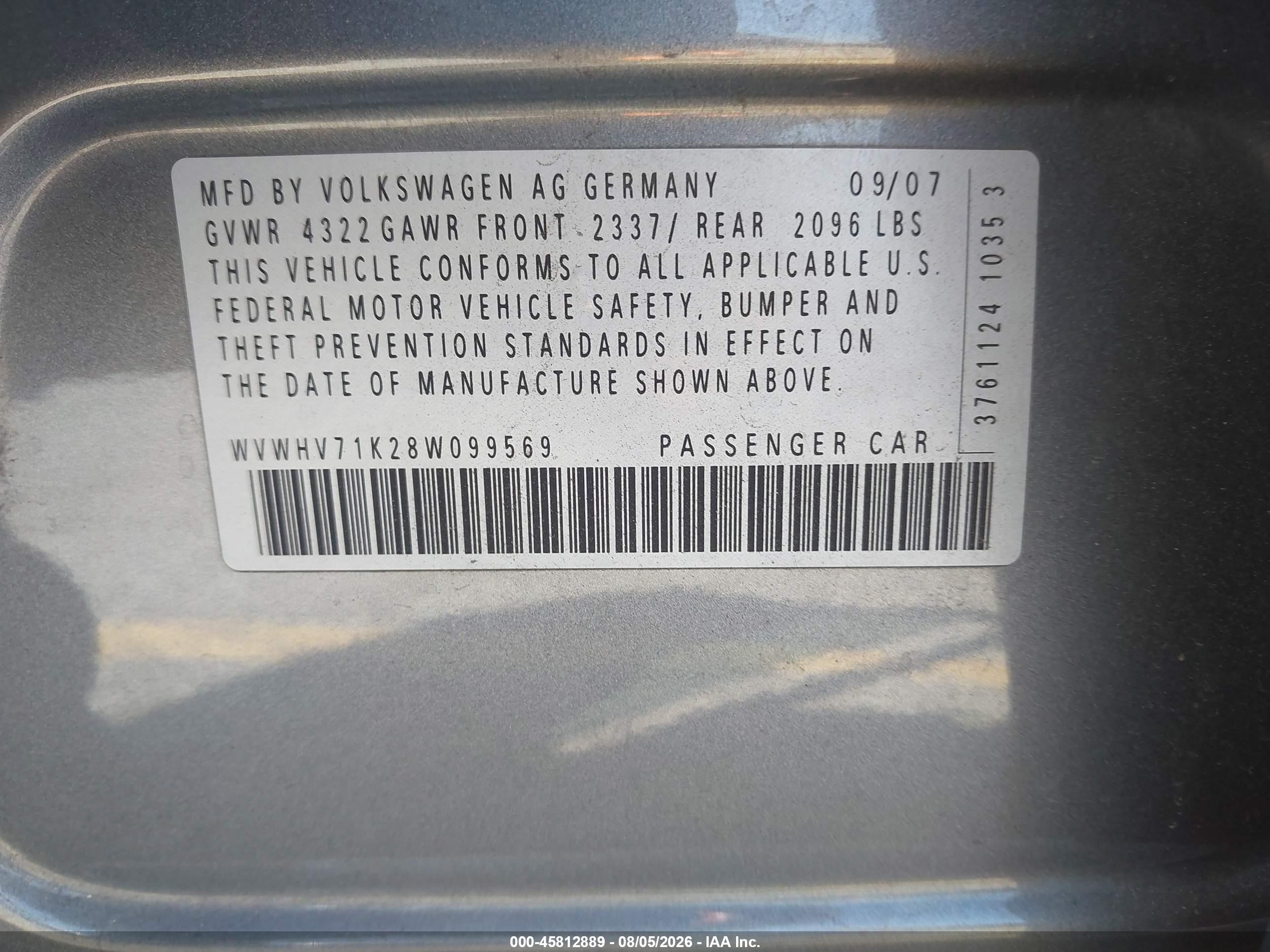 2008 Volkswagen Gti 4-door Gray vin: WVWHV71K28W099569