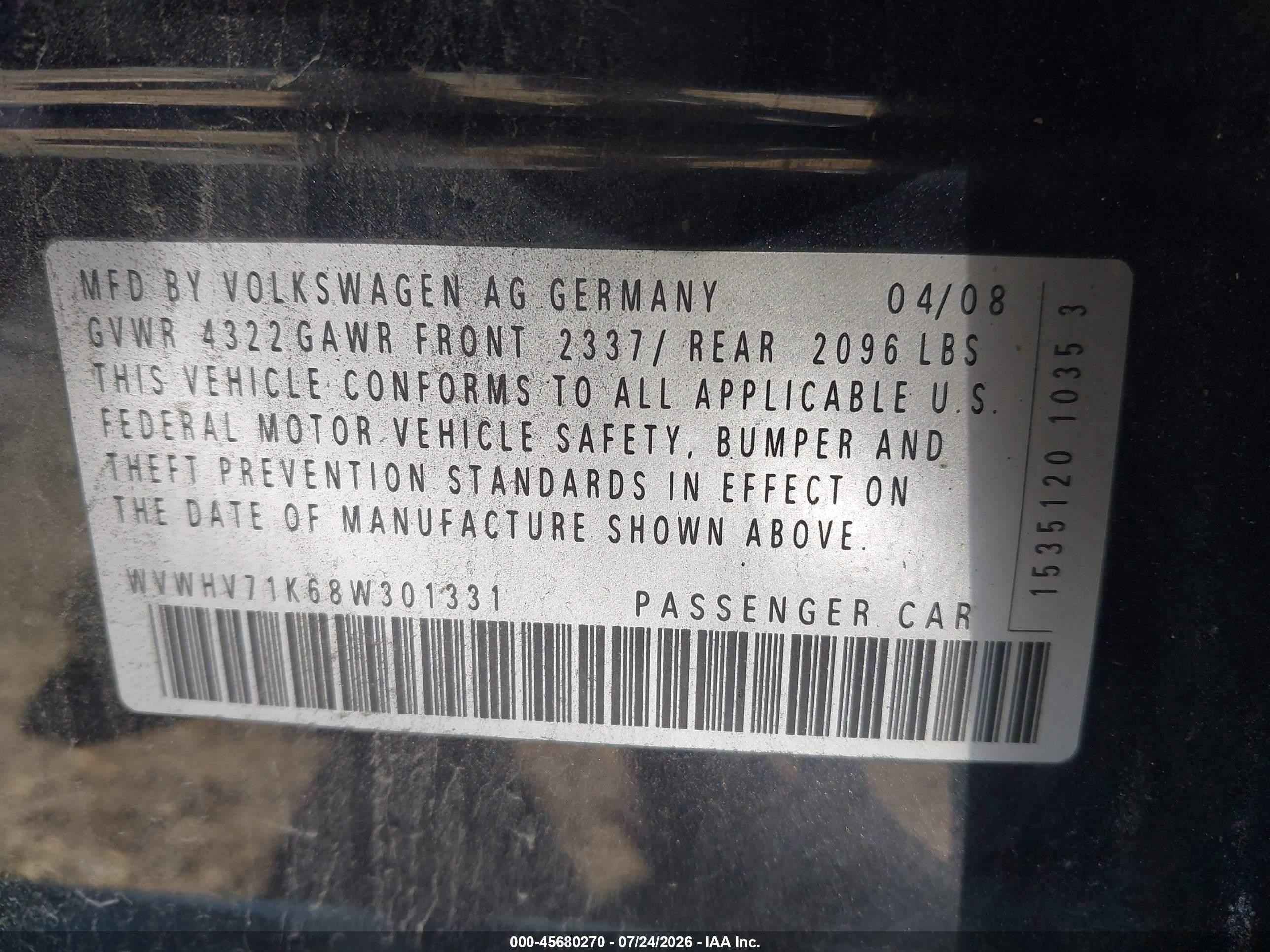 2008 Volkswagen Gti 4-door Black vin: WVWHV71K68W301331
