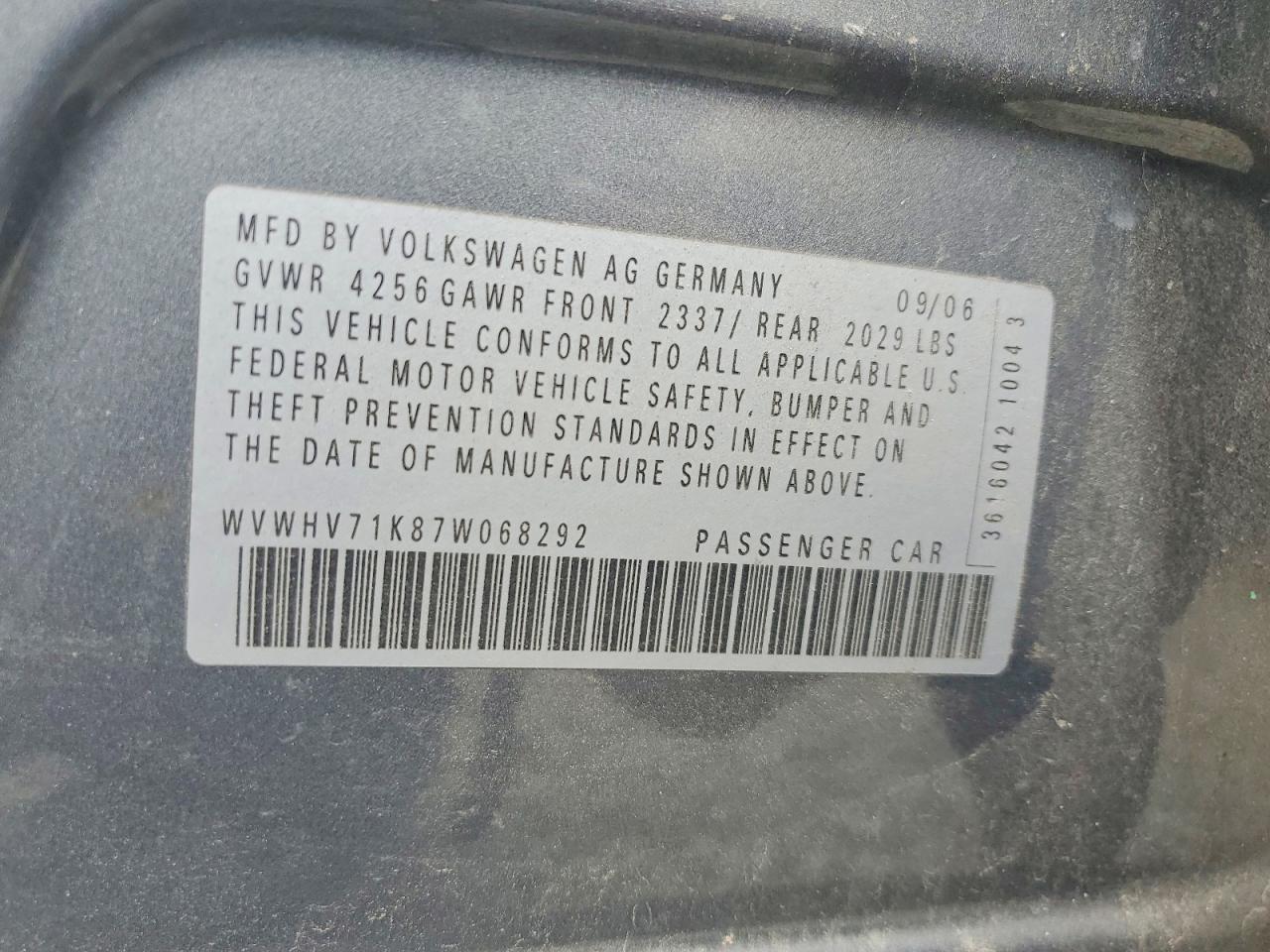 2007 Volkswagen New Gti Gray vin: WVWHV71K87W068292