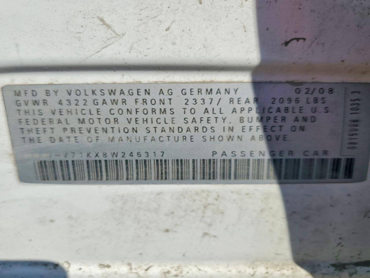 2008 Volkswagen Gti Белый vin: WVWHV71KX8W246317