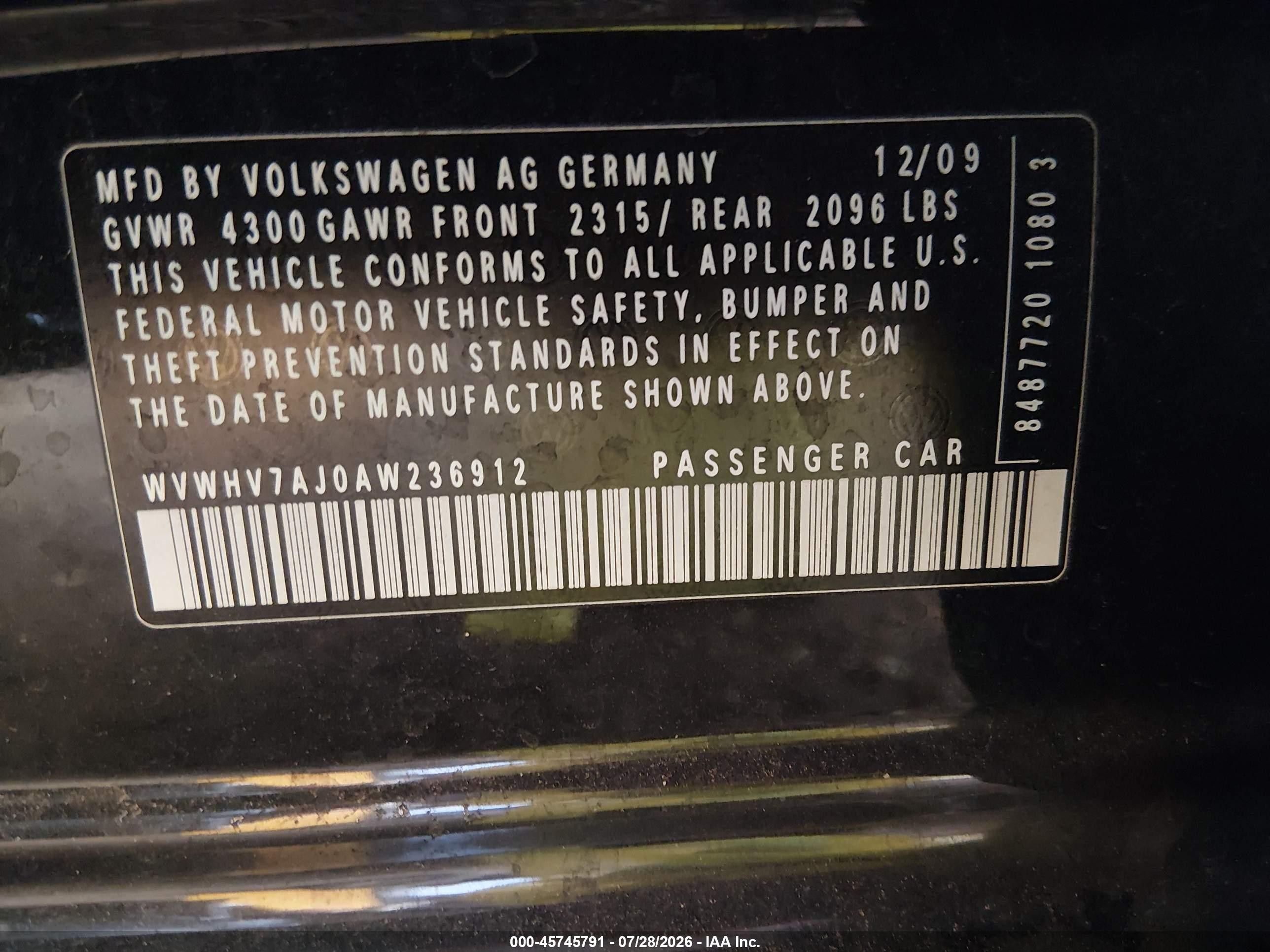 2010 Volkswagen Gti 4-door Black vin: WVWHV7AJ0AW236912