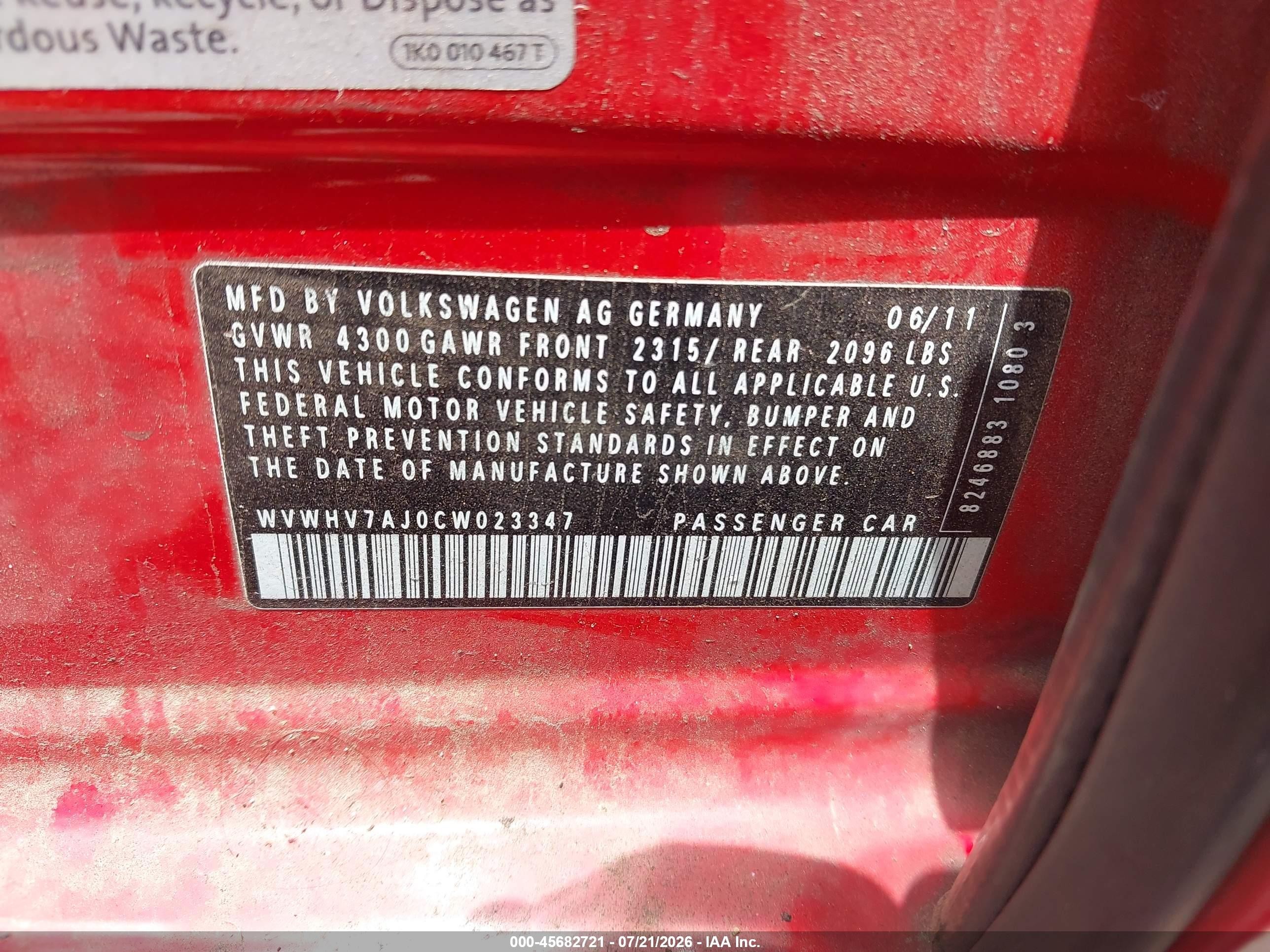 2012 Volkswagen Gti 4-door Autobahn Red vin: WVWHV7AJ0CW023347