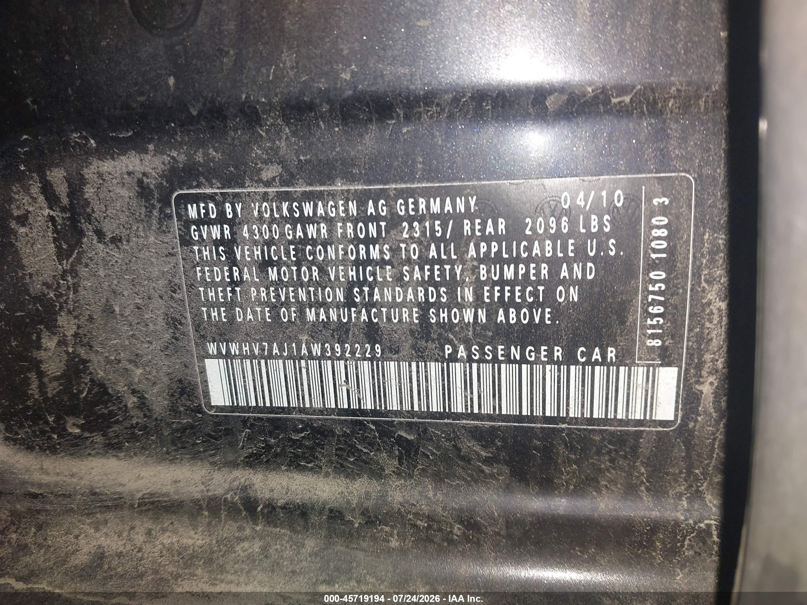 2010 Volkswagen Gti 4-door Black vin: WVWHV7AJ1AW392229