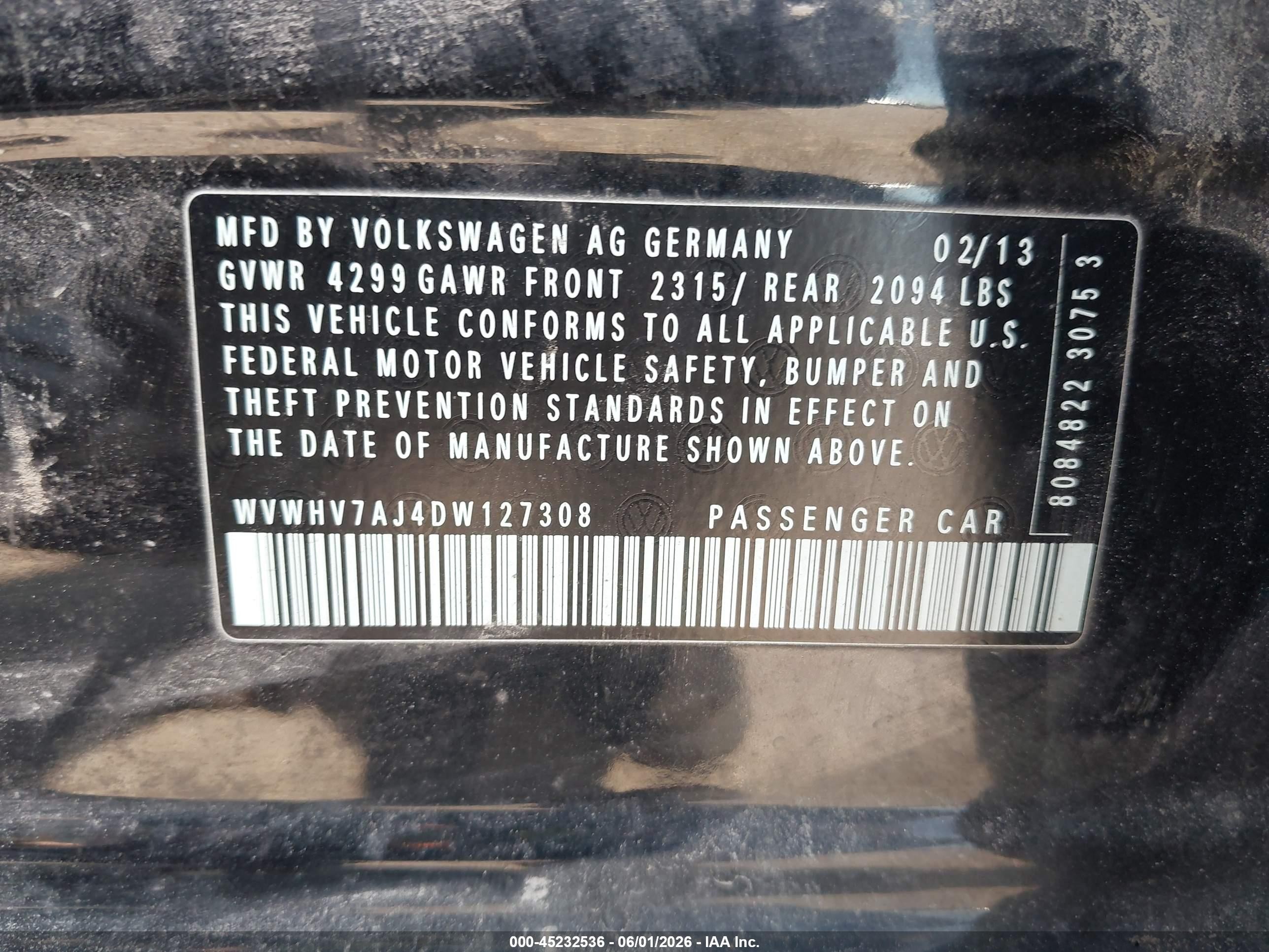 2013 Volkswagen Gti 4-door Black vin: WVWHV7AJ4DW127308