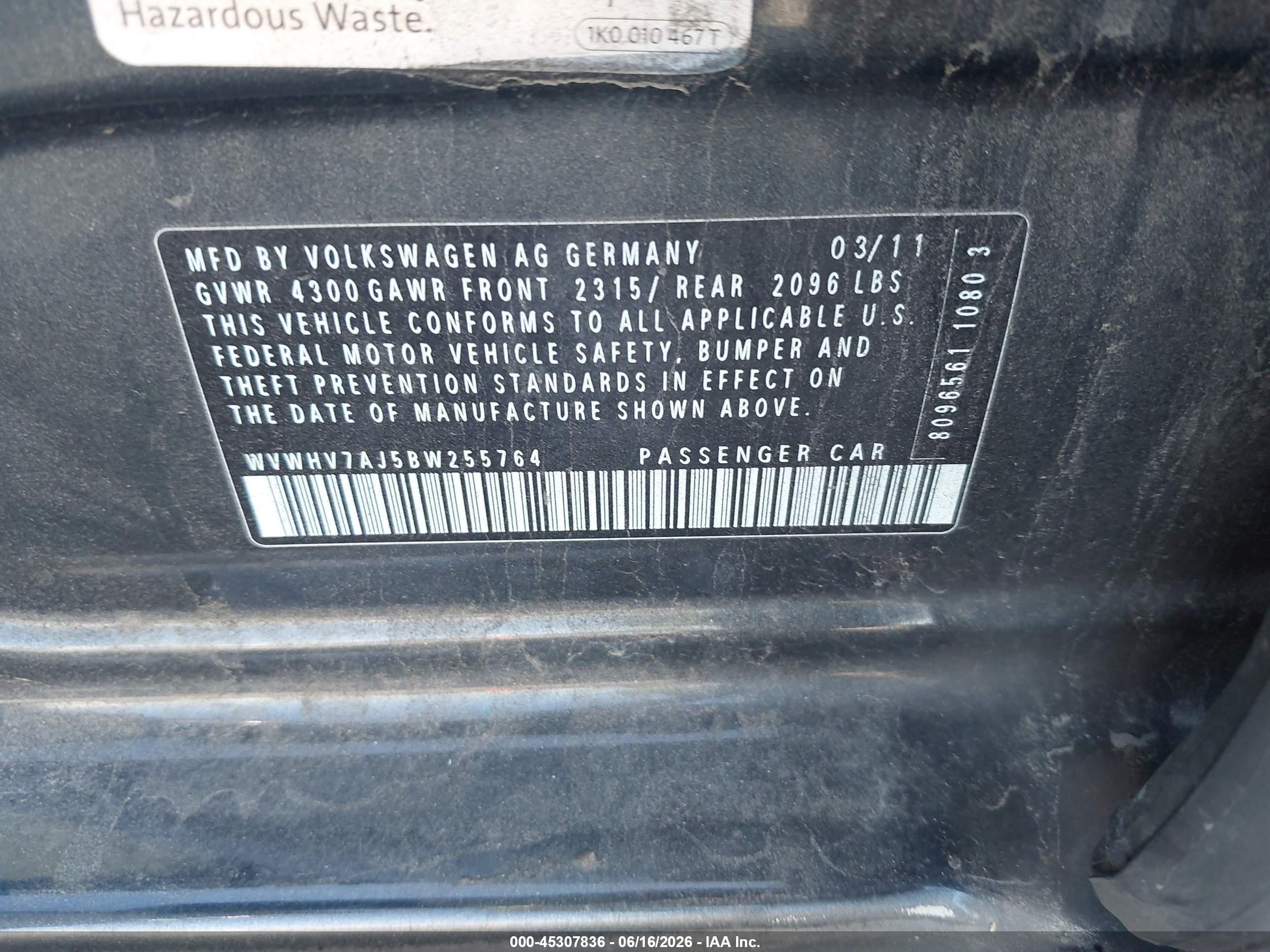 2011 Volkswagen Gti 4-door Autobahn Gray vin: WVWHV7AJ5BW255764