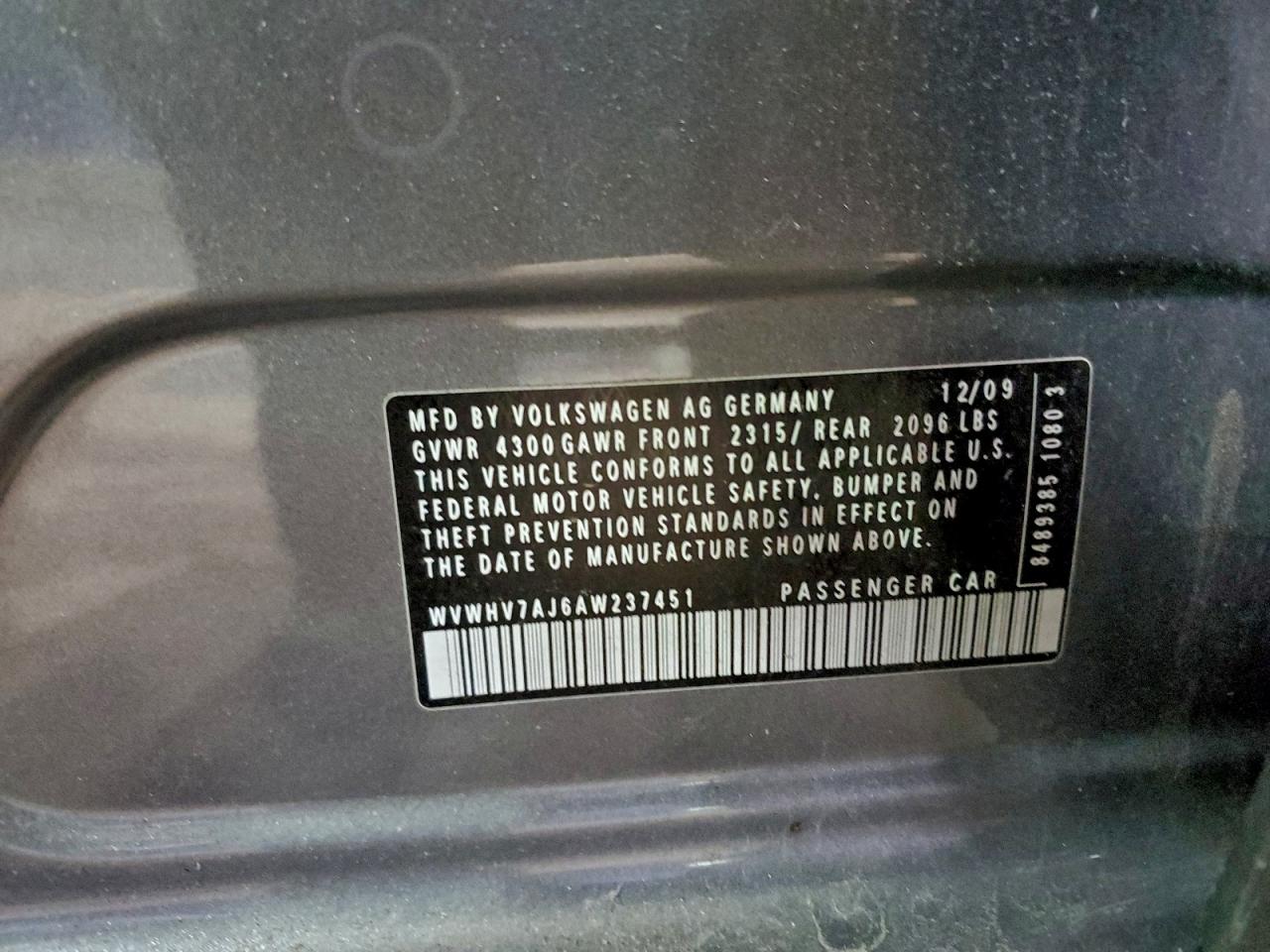 2010 Volkswagen Gti Gray vin: WVWHV7AJ6AW237451