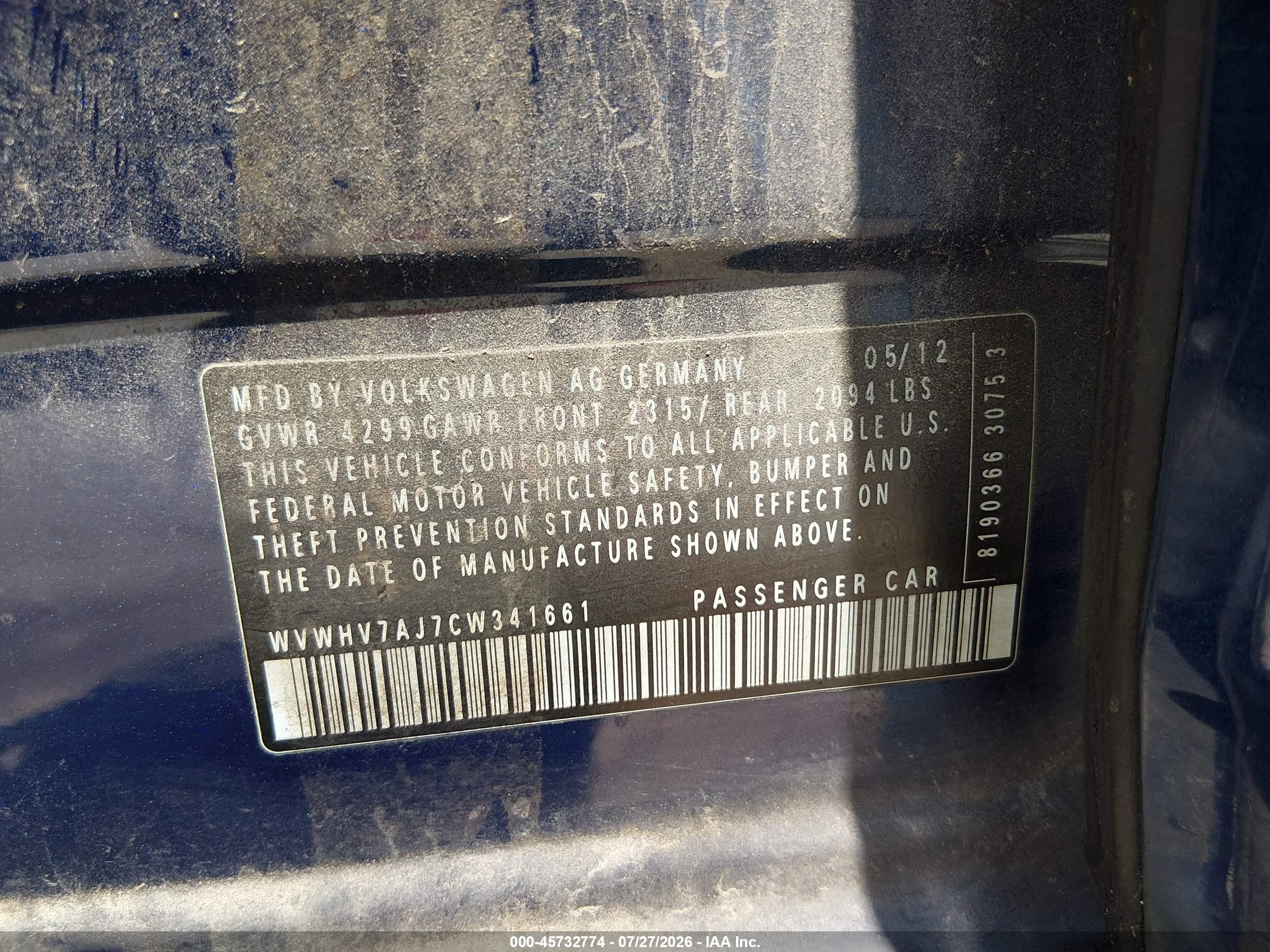 2012 Volkswagen Gti 4-door Blue vin: WVWHV7AJ7CW341661
