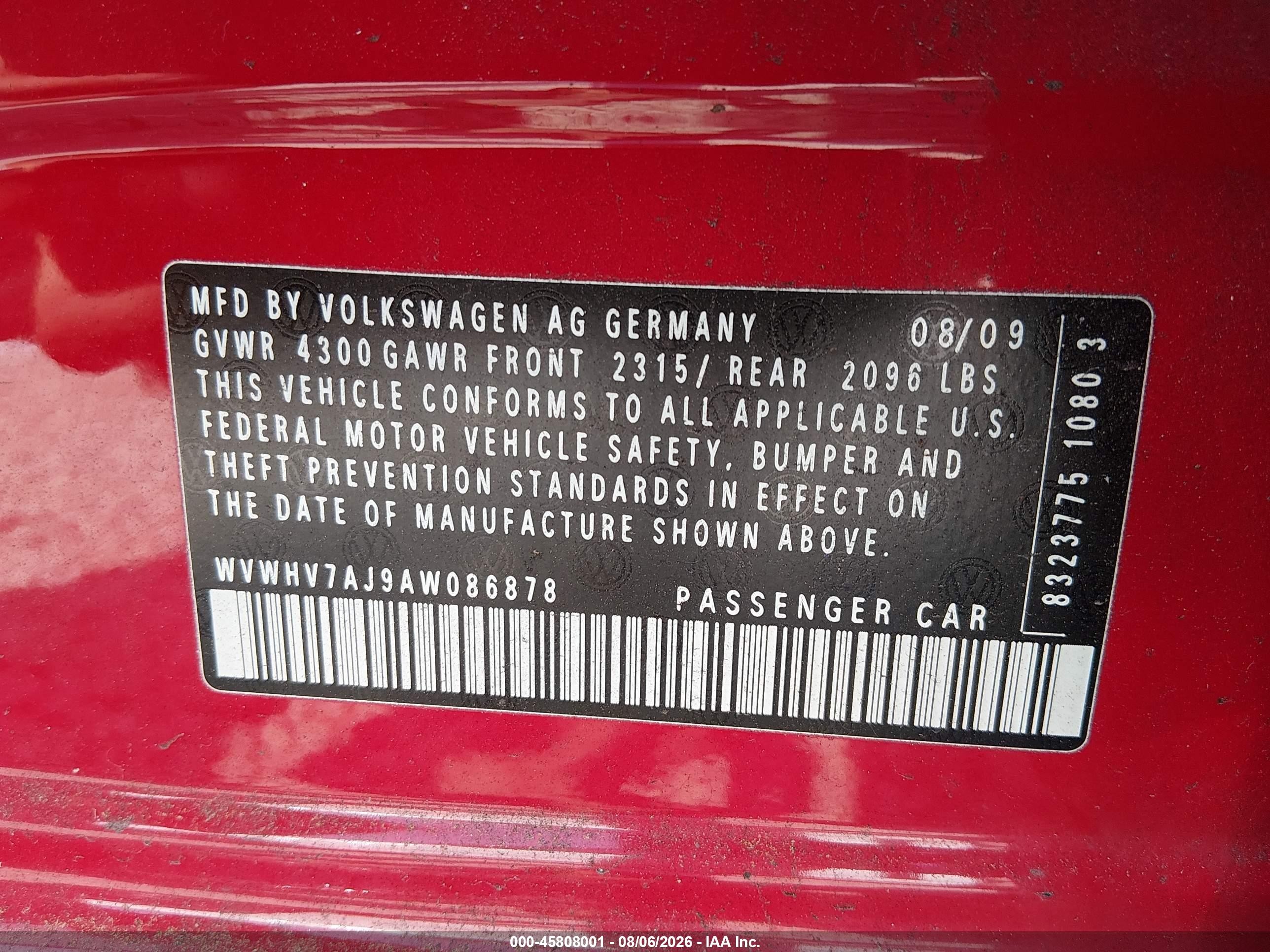 2010 Volkswagen Gti 4-door Red vin: WVWHV7AJ9AW086878