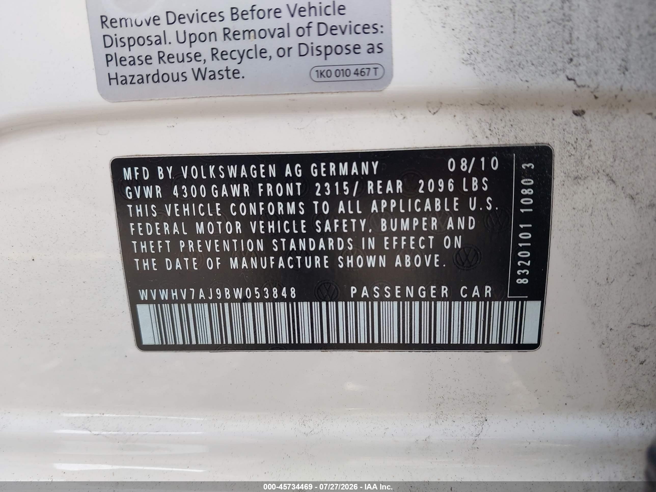 2011 Volkswagen Gti 4-door White vin: WVWHV7AJ9BW053848