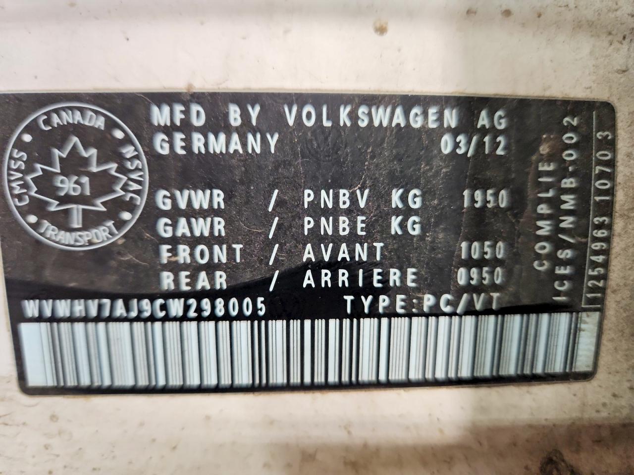 2012 Volkswagen Gti White vin: WVWHV7AJ9CW298005