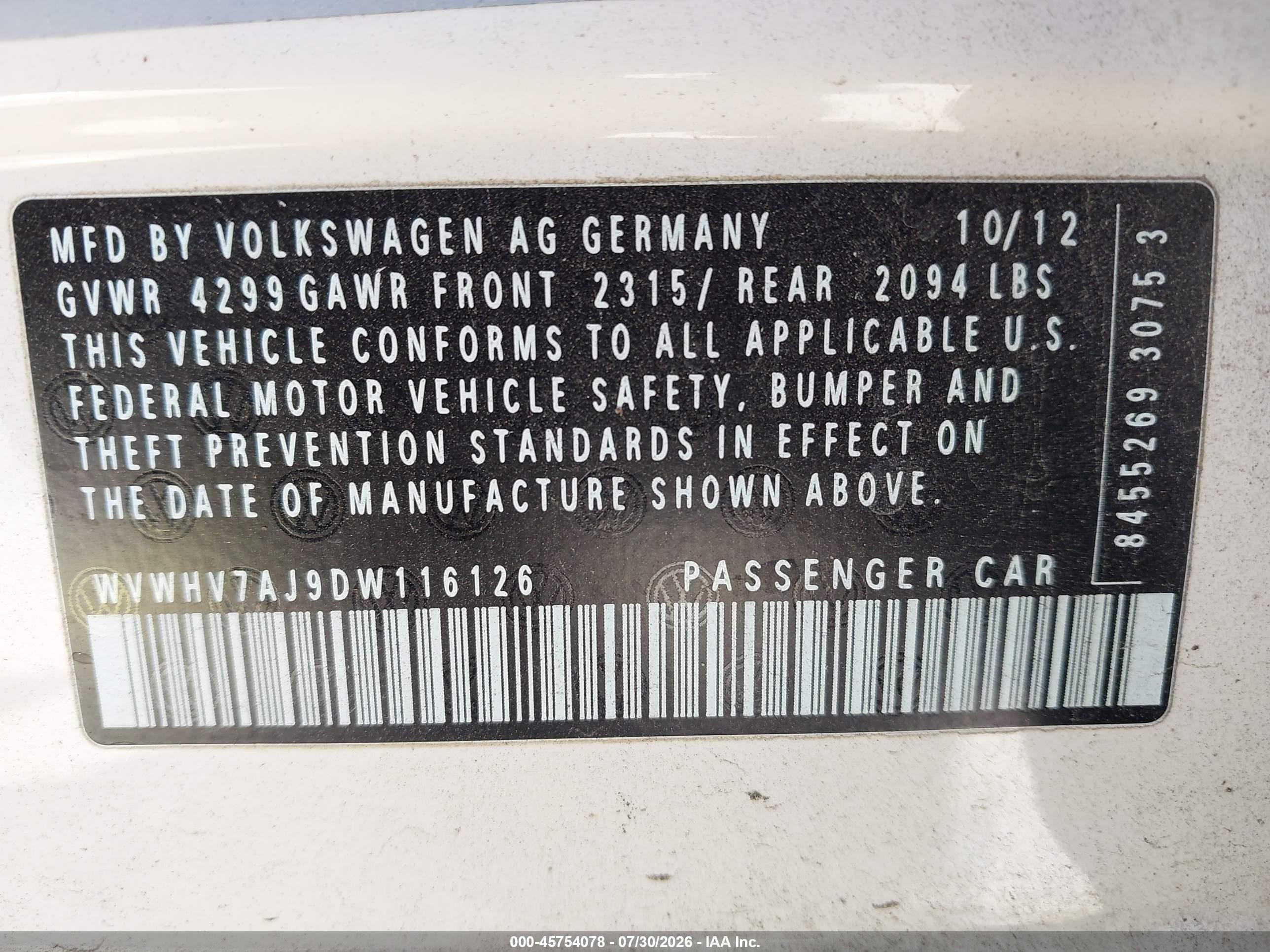 2013 Volkswagen Gti 4-door White vin: WVWHV7AJ9DW116126