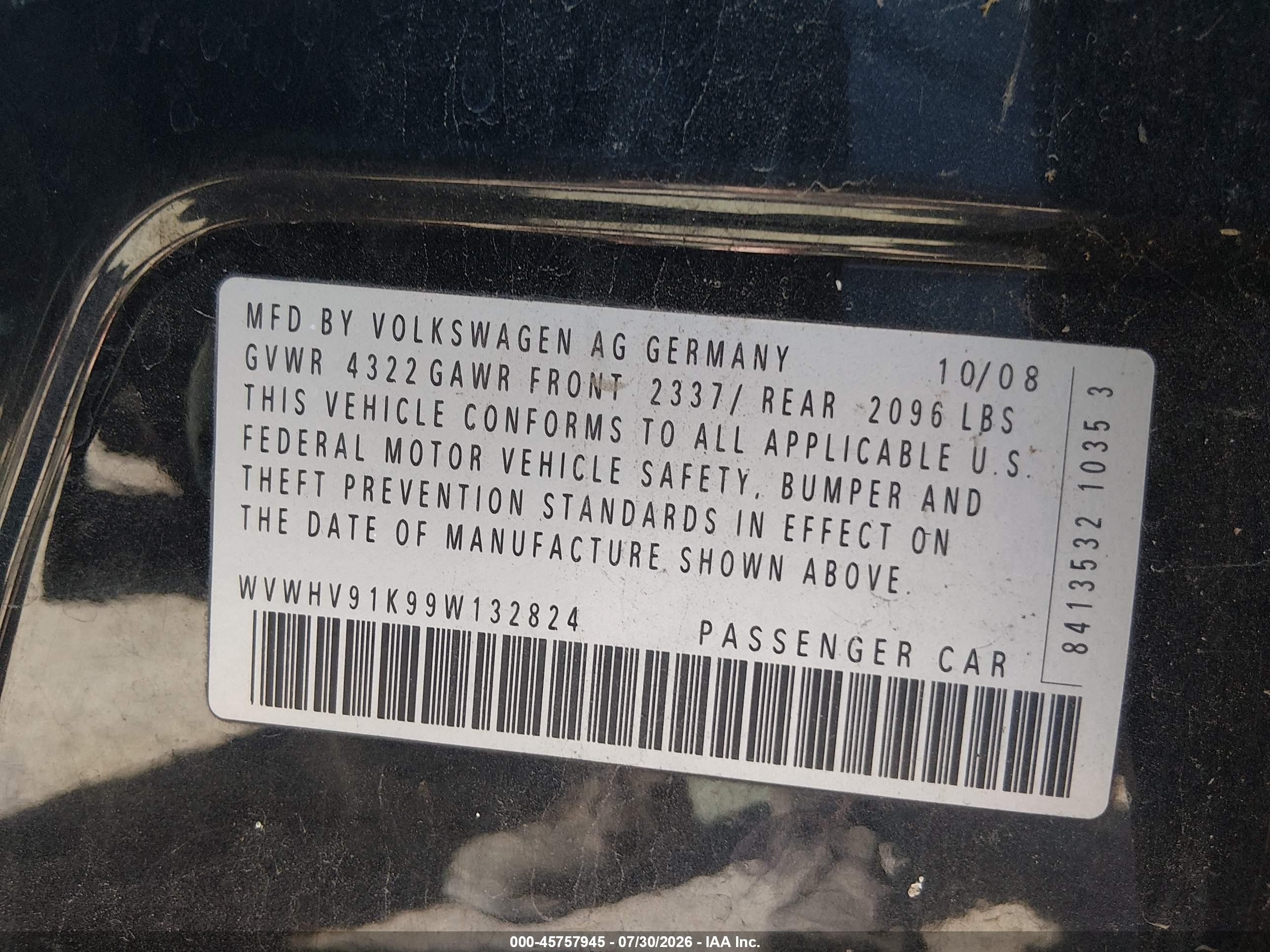 2009 Volkswagen Gti 4-door Черный vin: WVWHV91K99W132824