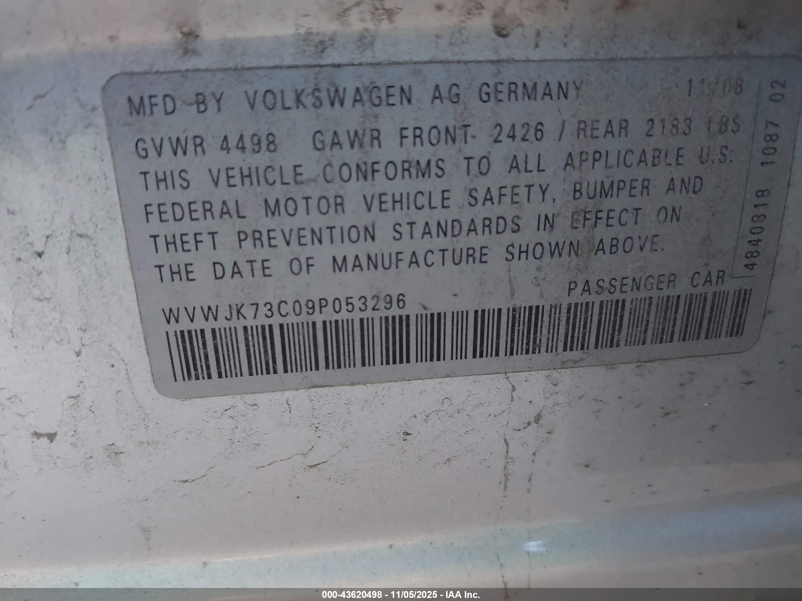 2009 Volkswagen Passat Komfort Silver vin: WVWJK73C09P053296