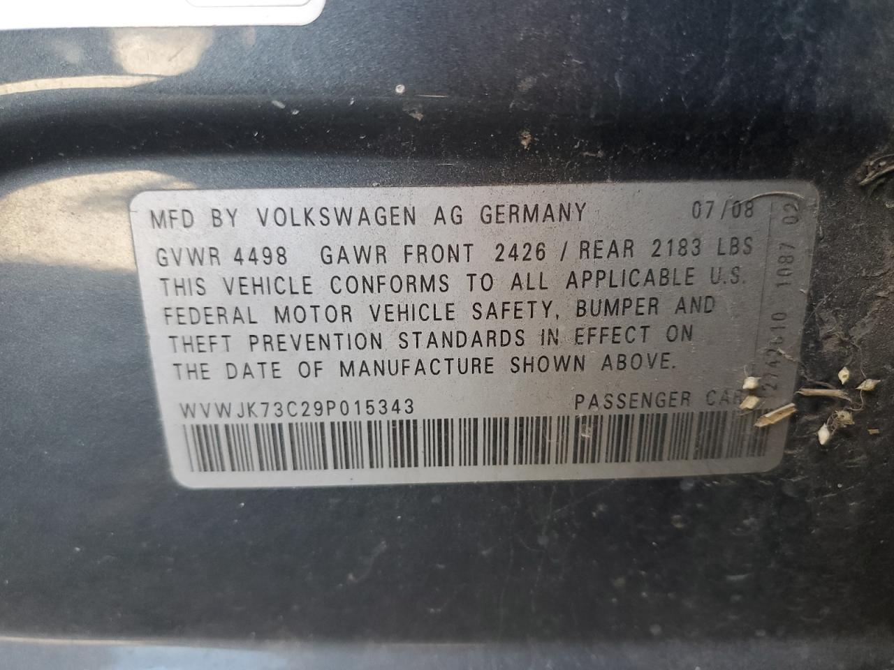 2009 Volkswagen Passat Turbo Gray vin: WVWJK73C29P015343
