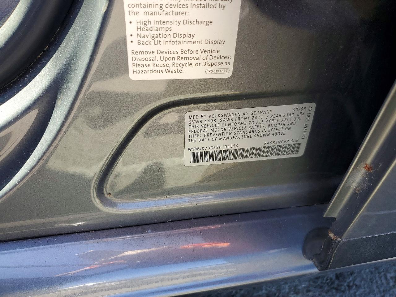 2008 Volkswagen Passat Turbo Silver vin: WVWJK73C58P104550