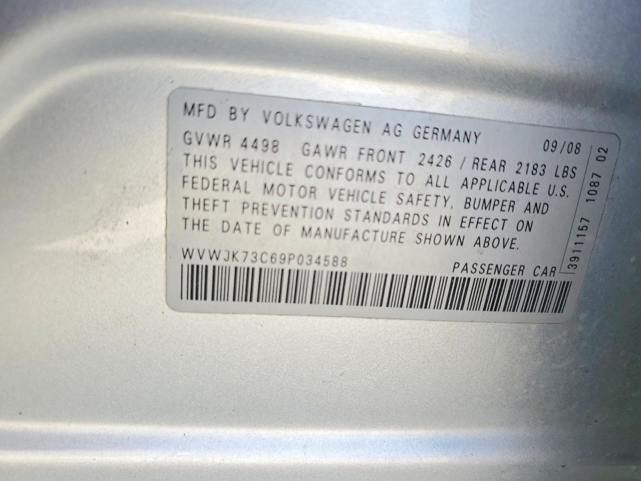 2009 Volkswagen Passat Turbo Silver vin: WVWJK73C69P034588