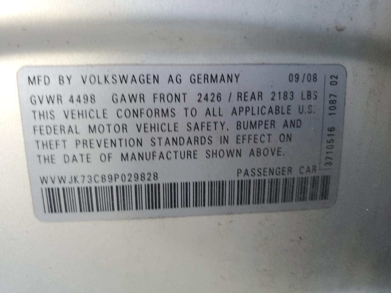 2009 Volkswagen Passat Turbo Silver vin: WVWJK73C89P029828
