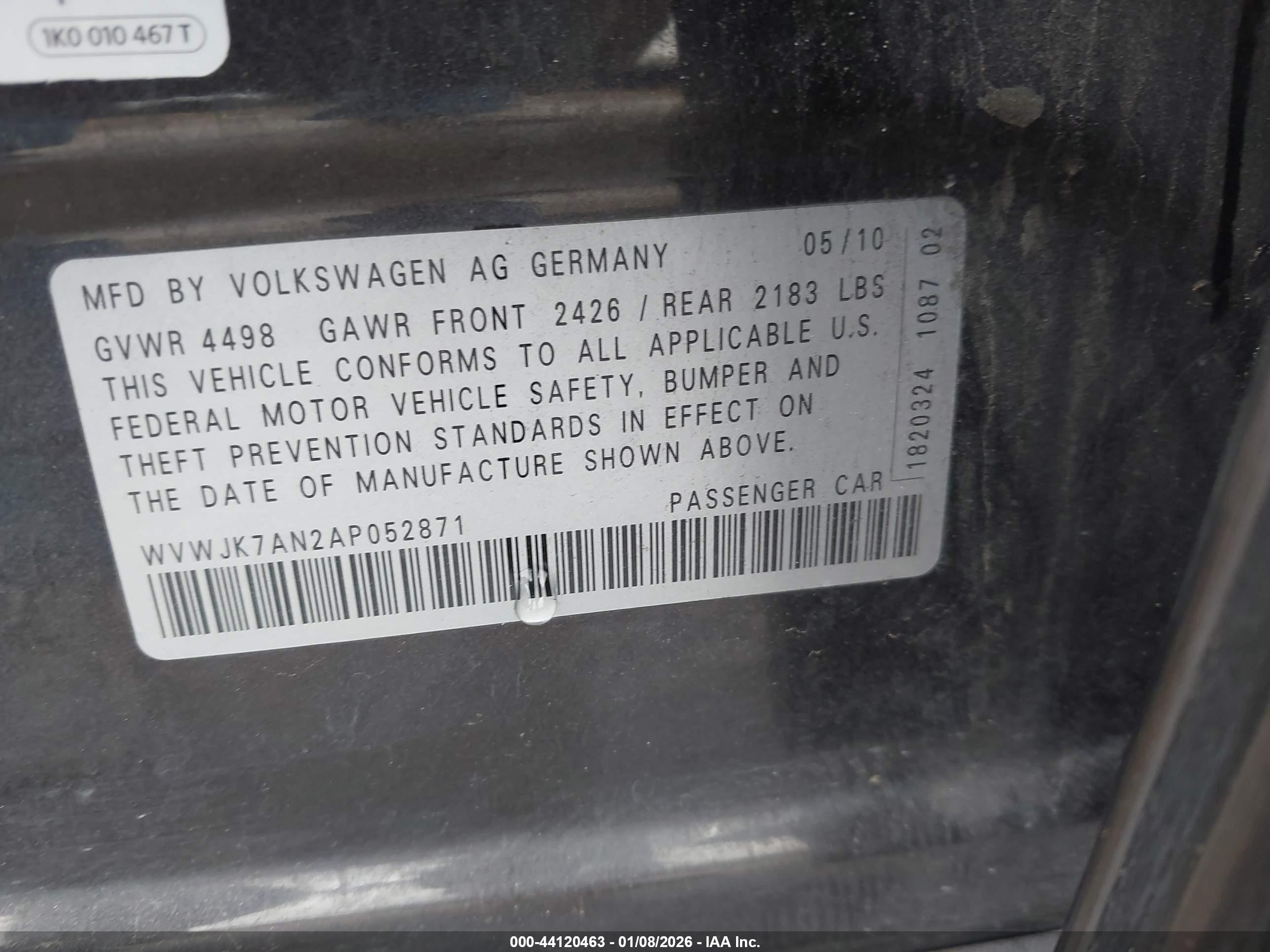 2010 Volkswagen Passat Komfort Brown vin: WVWJK7AN2AP052871