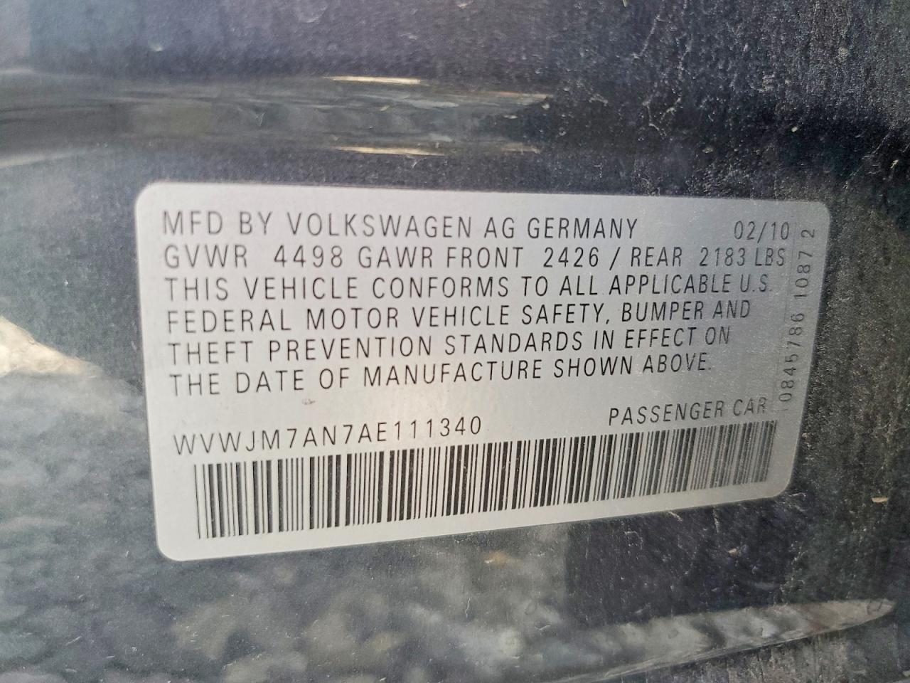 2010 Volkswagen Passat Komfort Gray vin: WVWJM7AN7AE111340