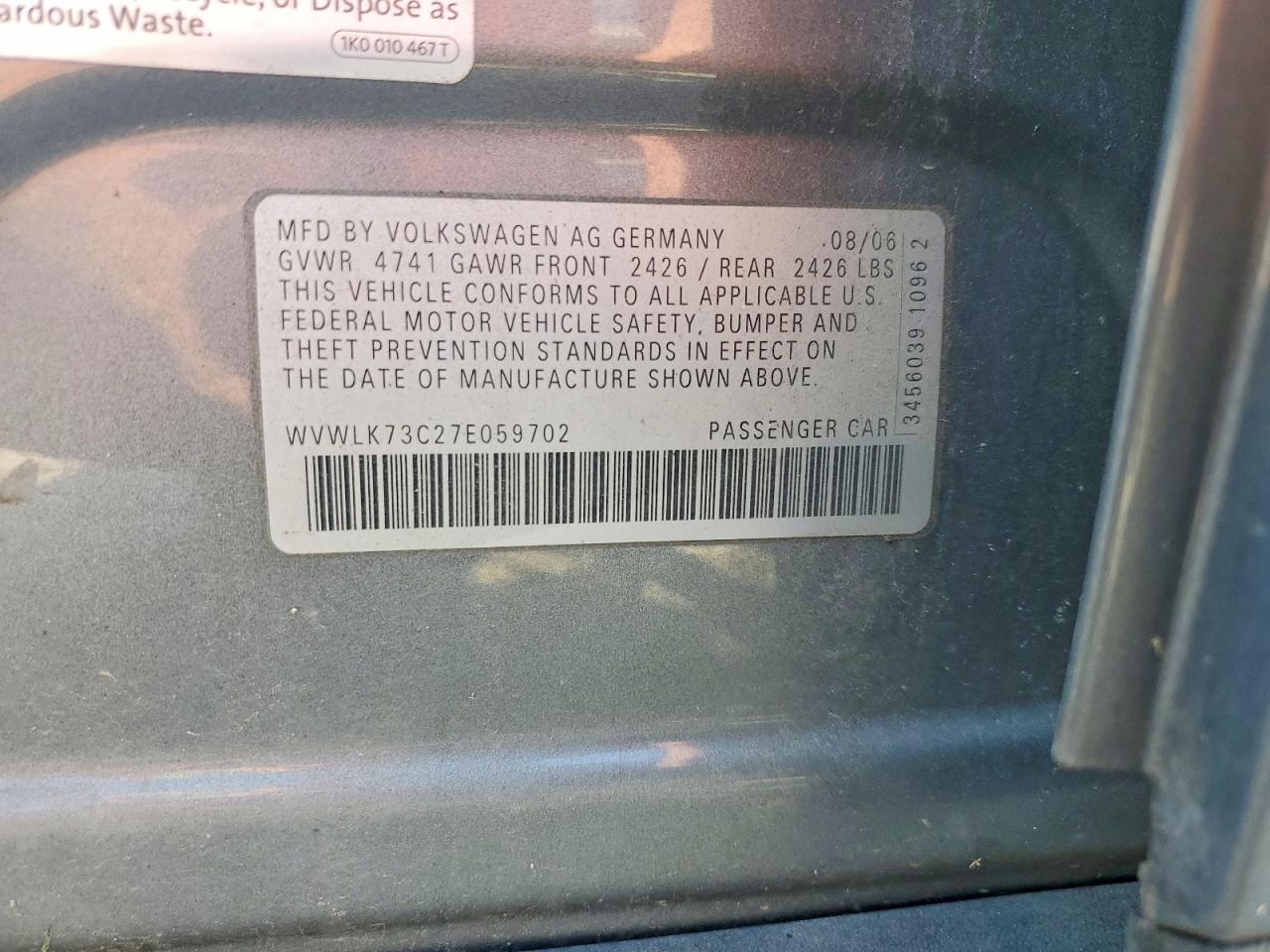 2007 Volkswagen Passat 2.0t Wagon Value Gray vin: WVWLK73C27E059702