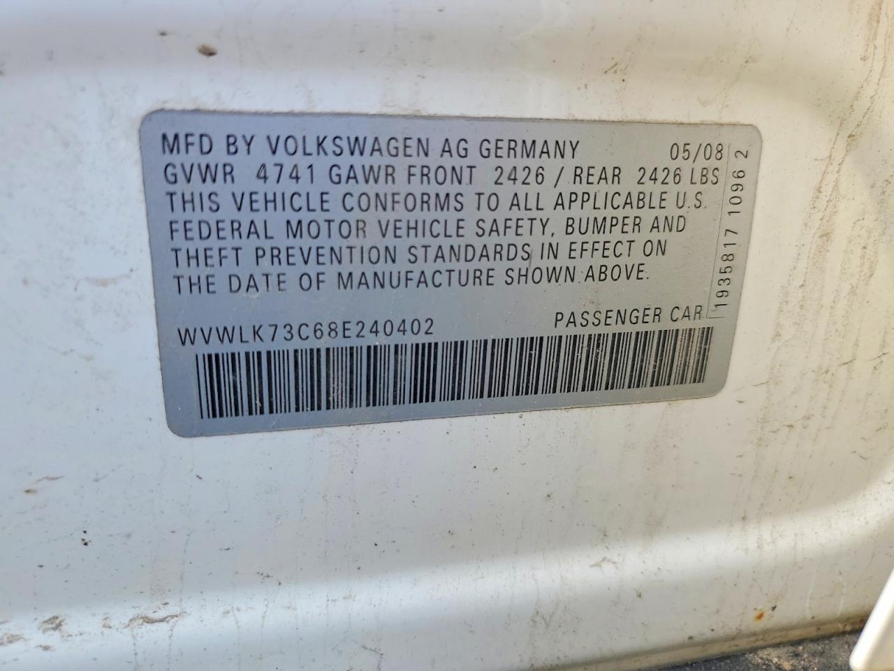 2008 Volkswagen Passat Wagon White vin: WVWLK73C68E240402