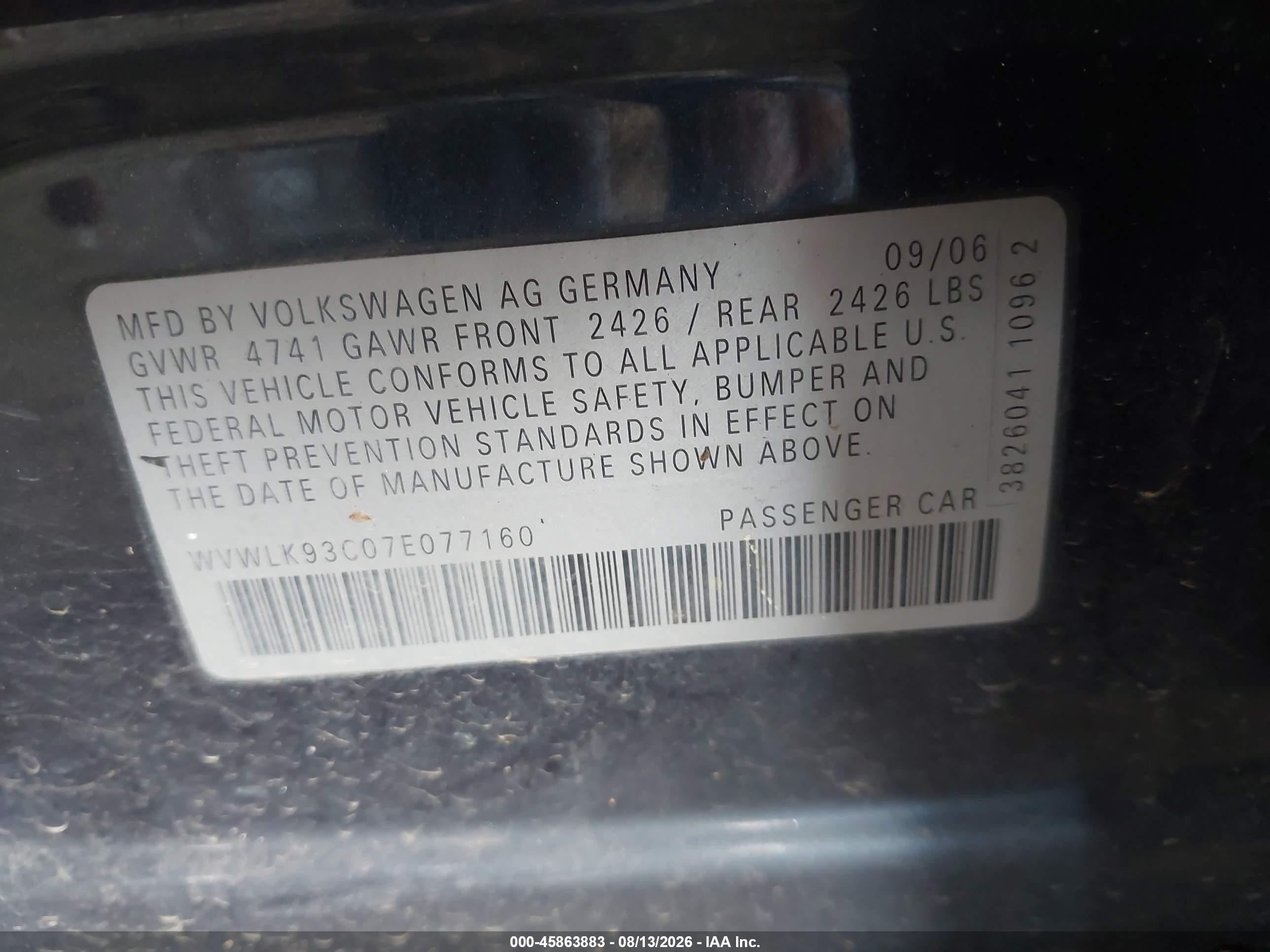 2007 Volkswagen Passat 2.0t Gray vin: WVWLK93C07E077160