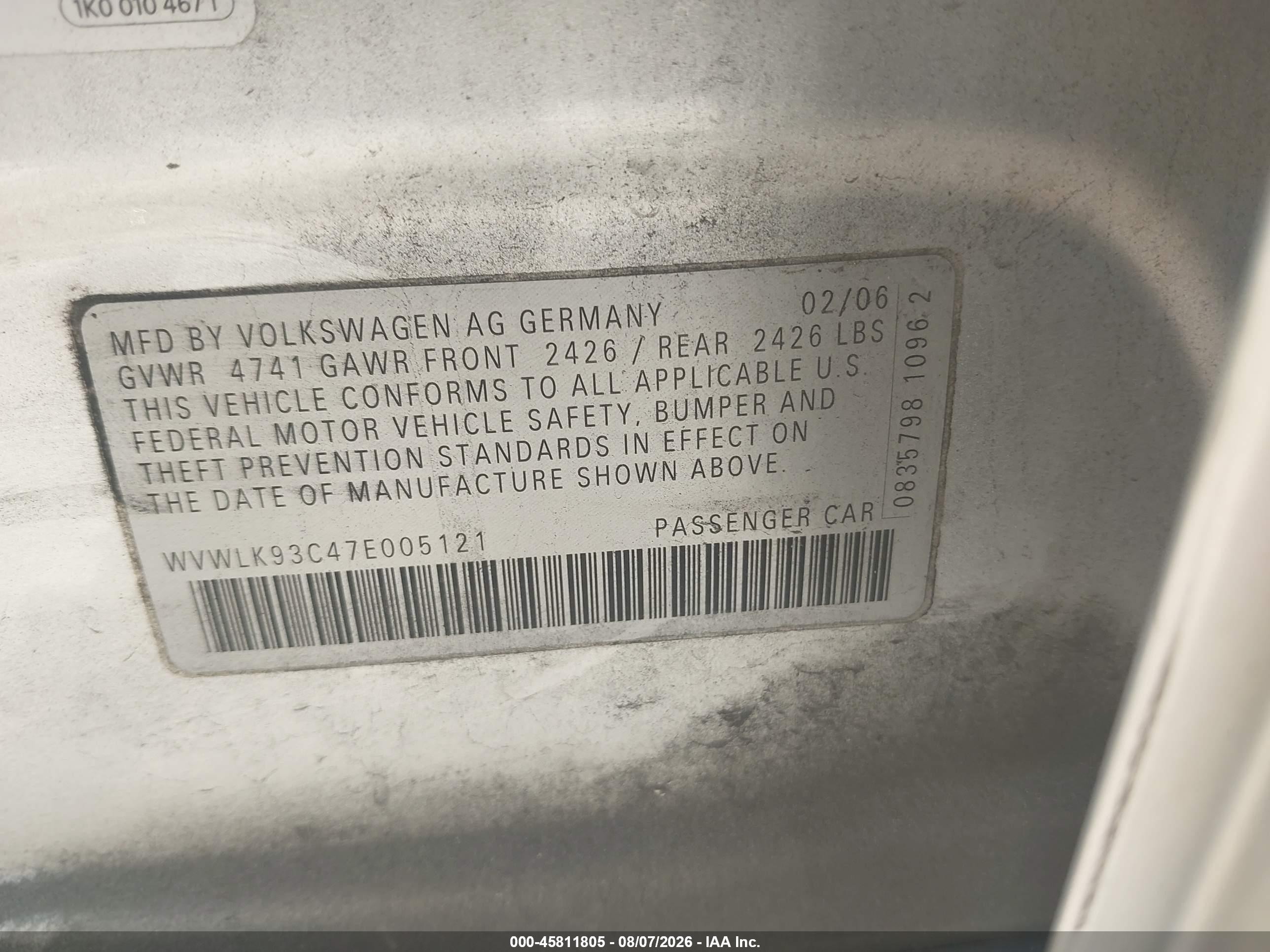2007 Volkswagen Passat 2.0t Gray vin: WVWLK93C47E005121