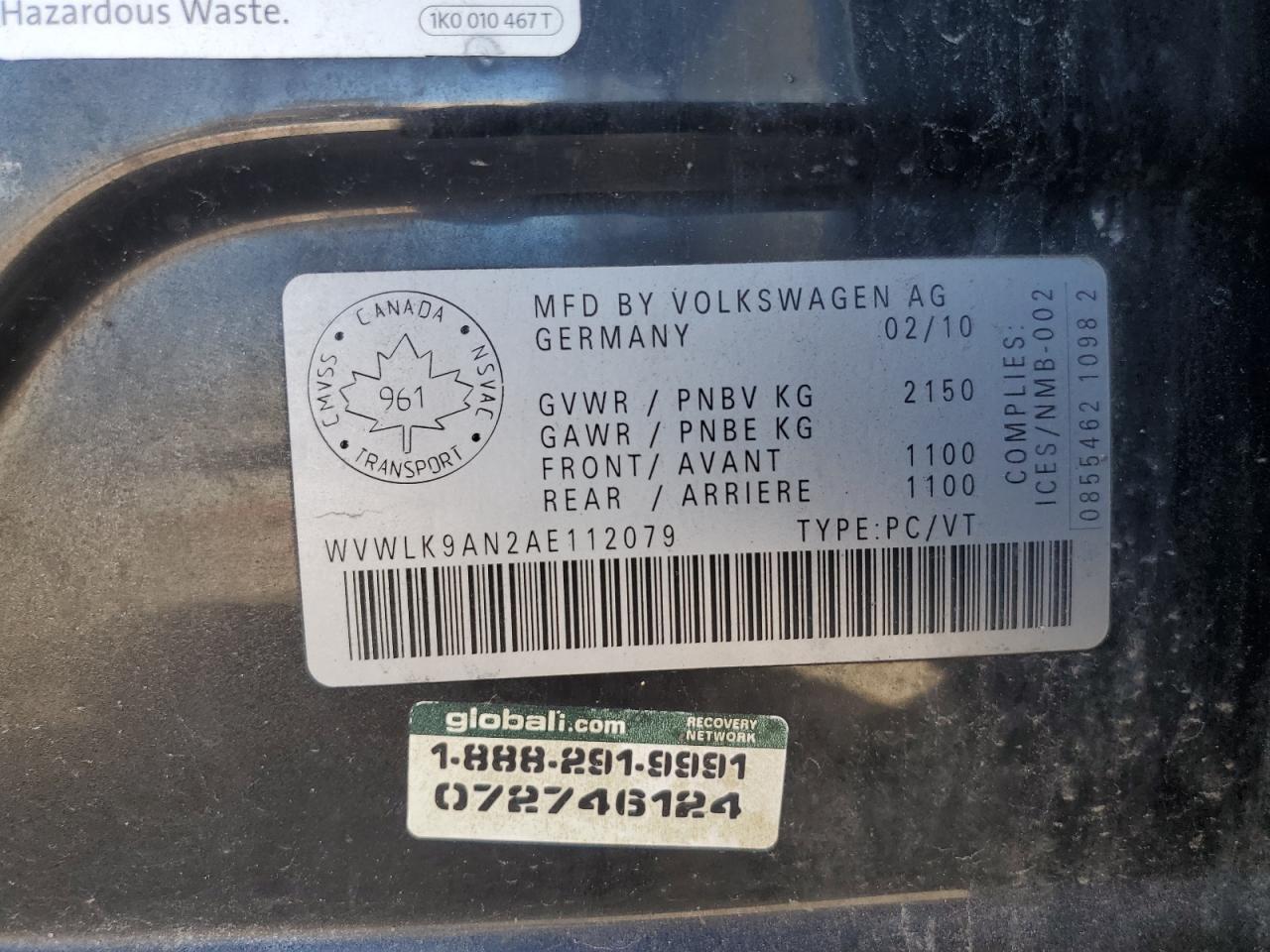 2010 Volkswagen Passat 2.0t Черный vin: WVWLK9AN2AE112079