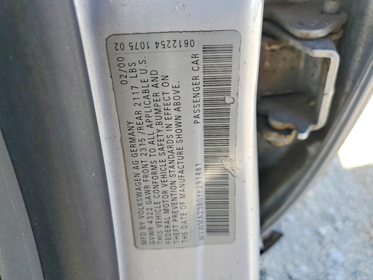 2000 Volkswagen Passat Gls Silver vin: WVWMA23B0YP291481