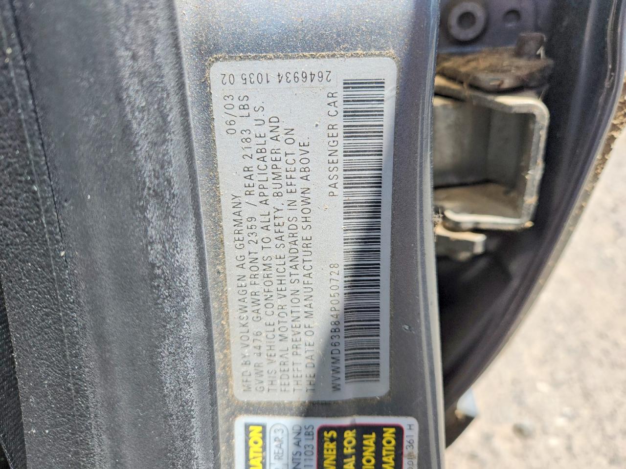 2004 Volkswagen Passat Gl Gray vin: WVWMD63B84P050728
