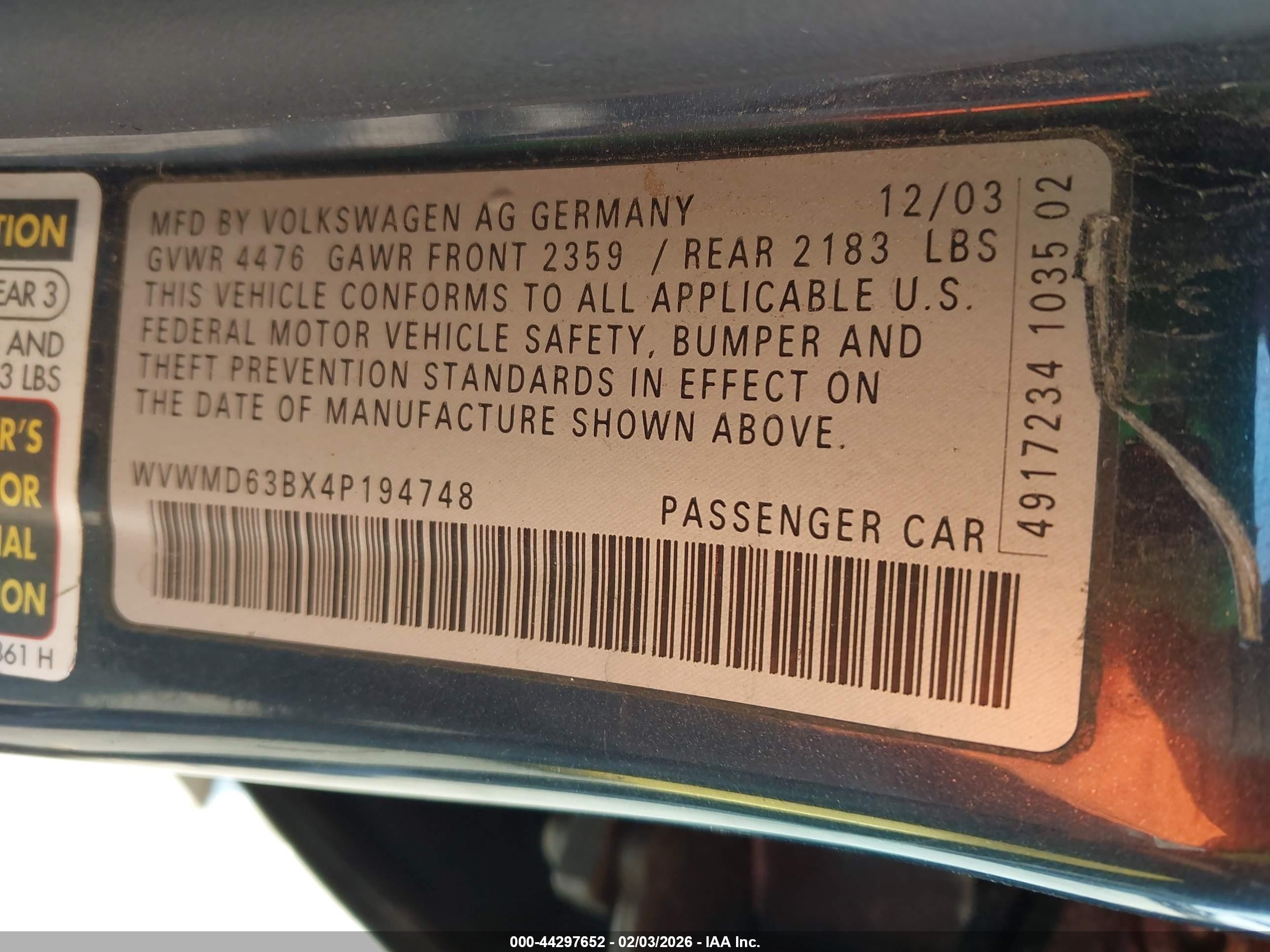 2004 Volkswagen Passat Gl Dark Blue vin: WVWMD63BX4P194748