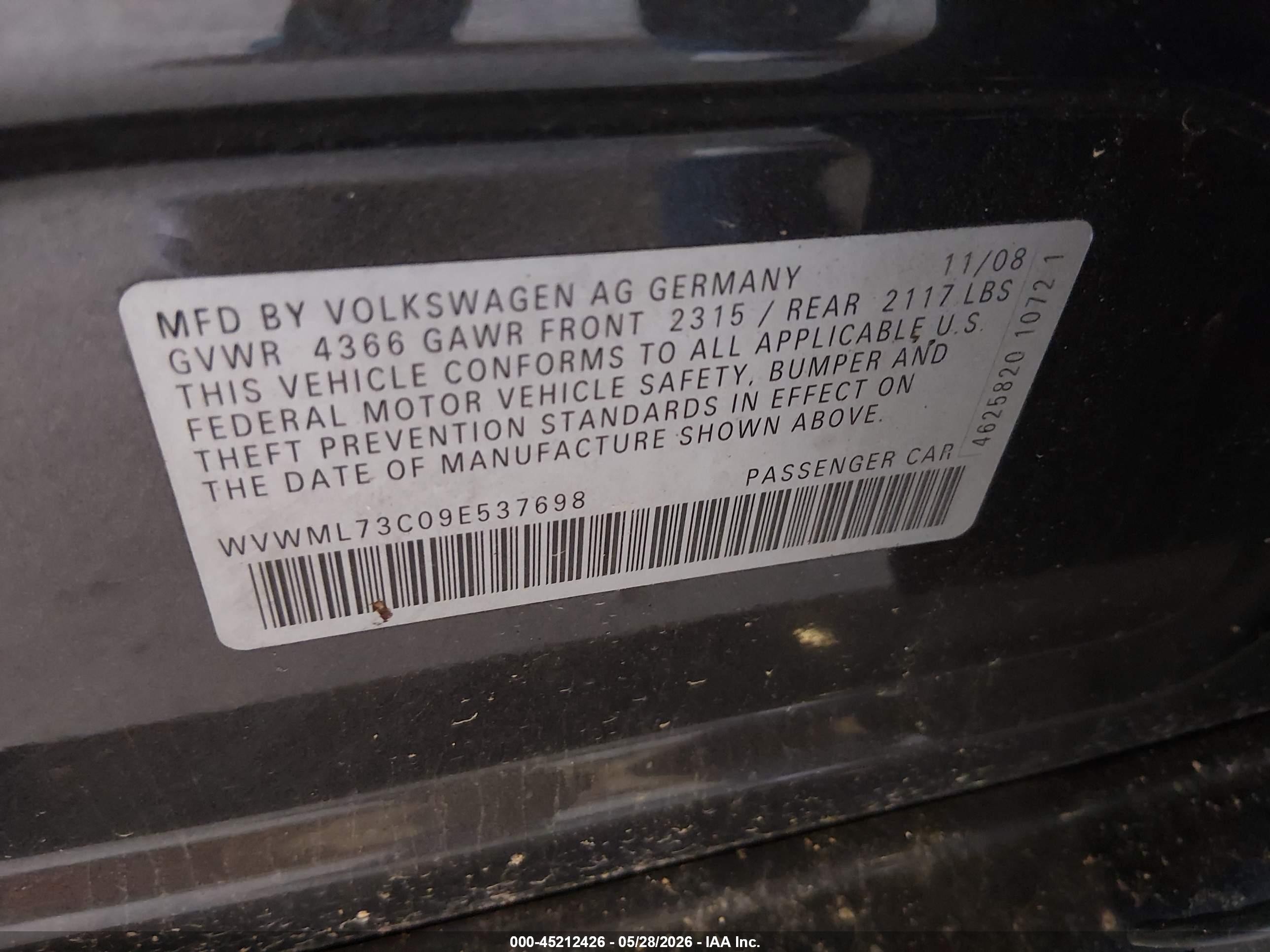 2009 Volkswagen Cc Sport Gray vin: WVWML73C09E537698