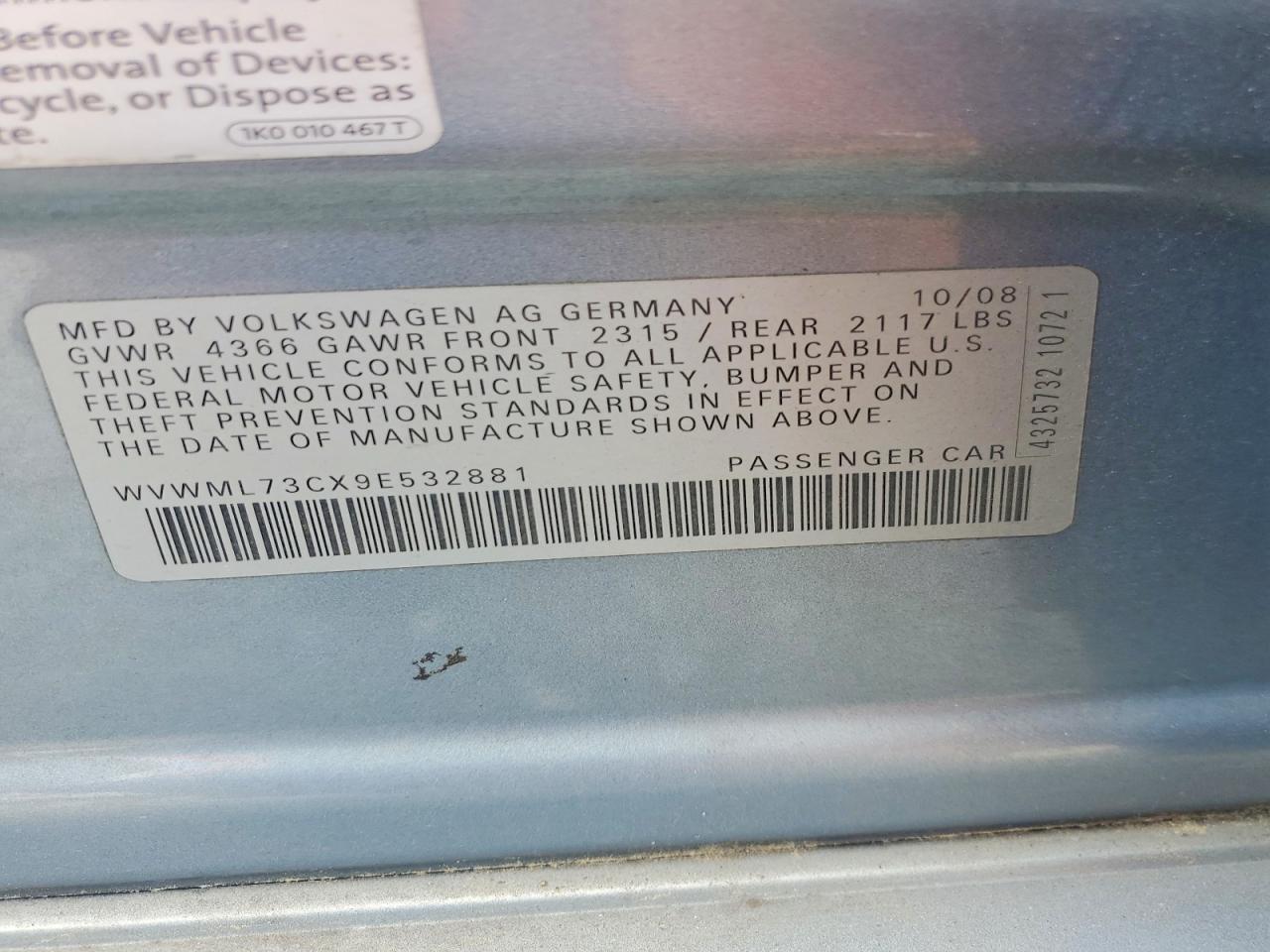 2009 Volkswagen Cc Blue vin: WVWML73CX9E532881