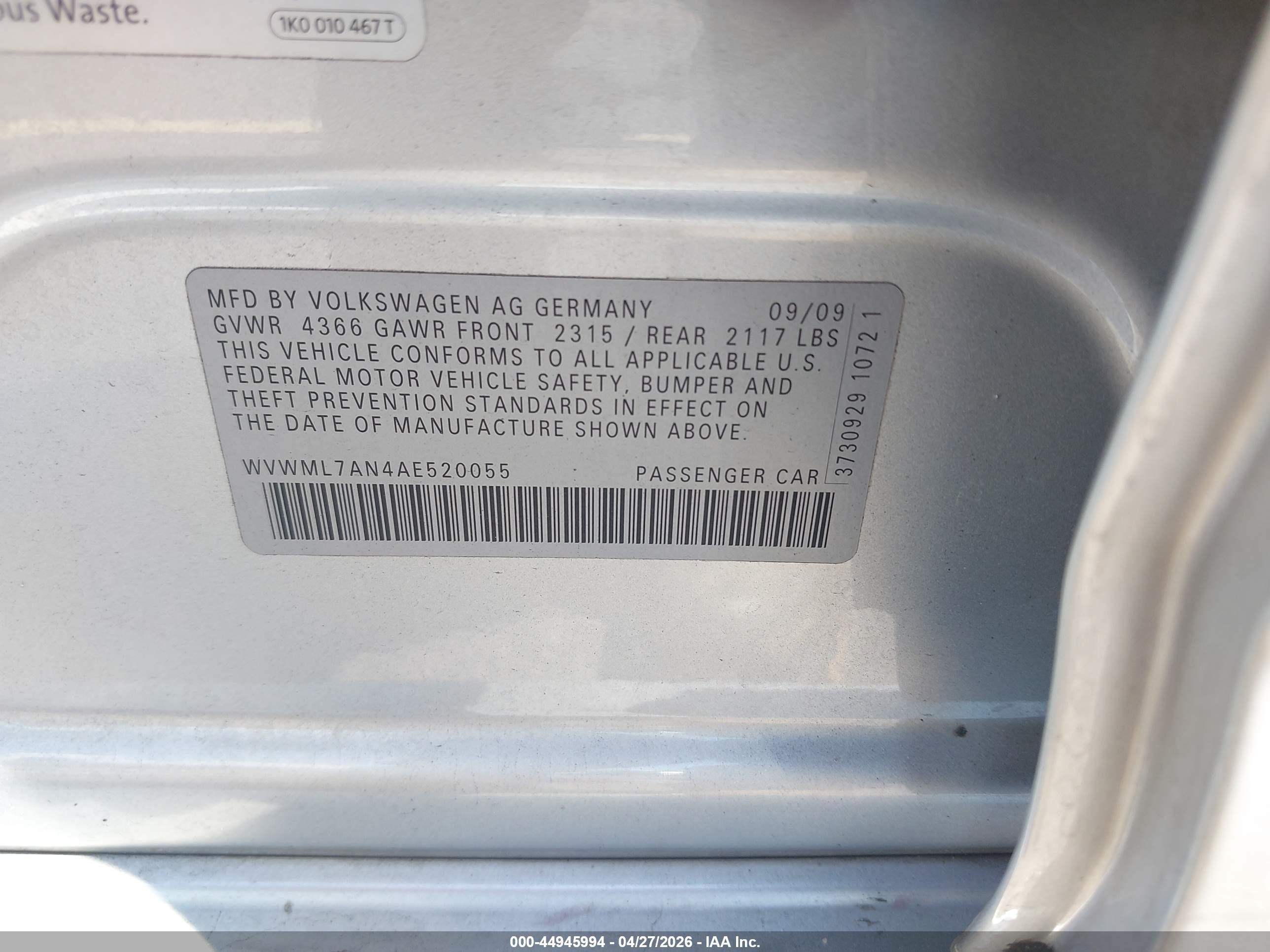 2010 Volkswagen Cc Sport Silver vin: WVWML7AN4AE520055