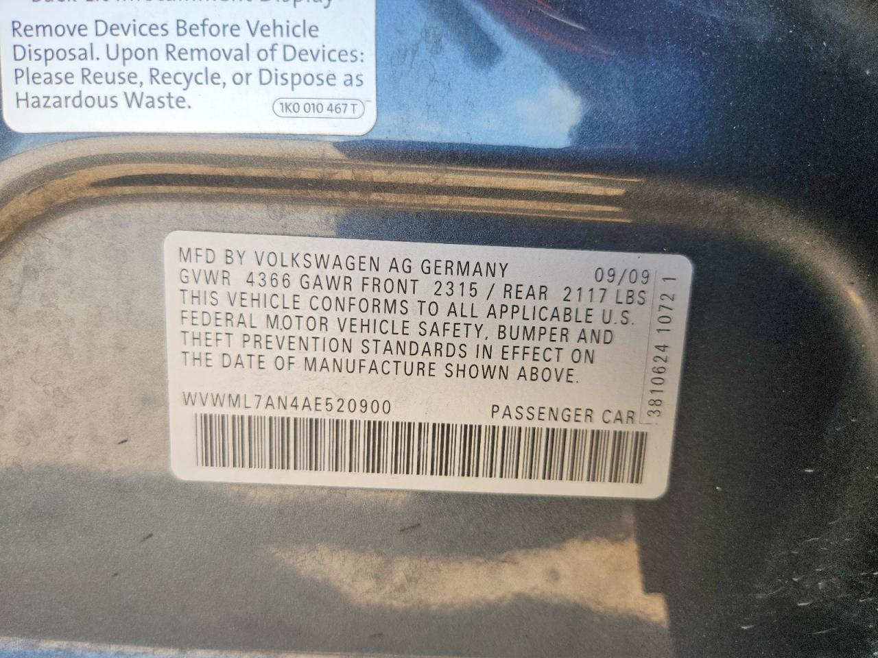 2010 Volkswagen Cc Sport Gray vin: WVWML7AN4AE520900