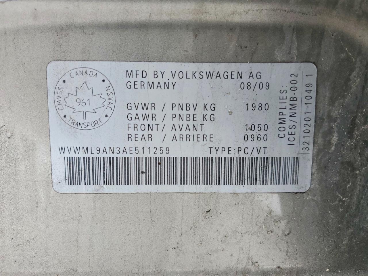 2010 Volkswagen Passat Cc 2.0 Tsi 4d Beige vin: WVWML9AN3AE511259