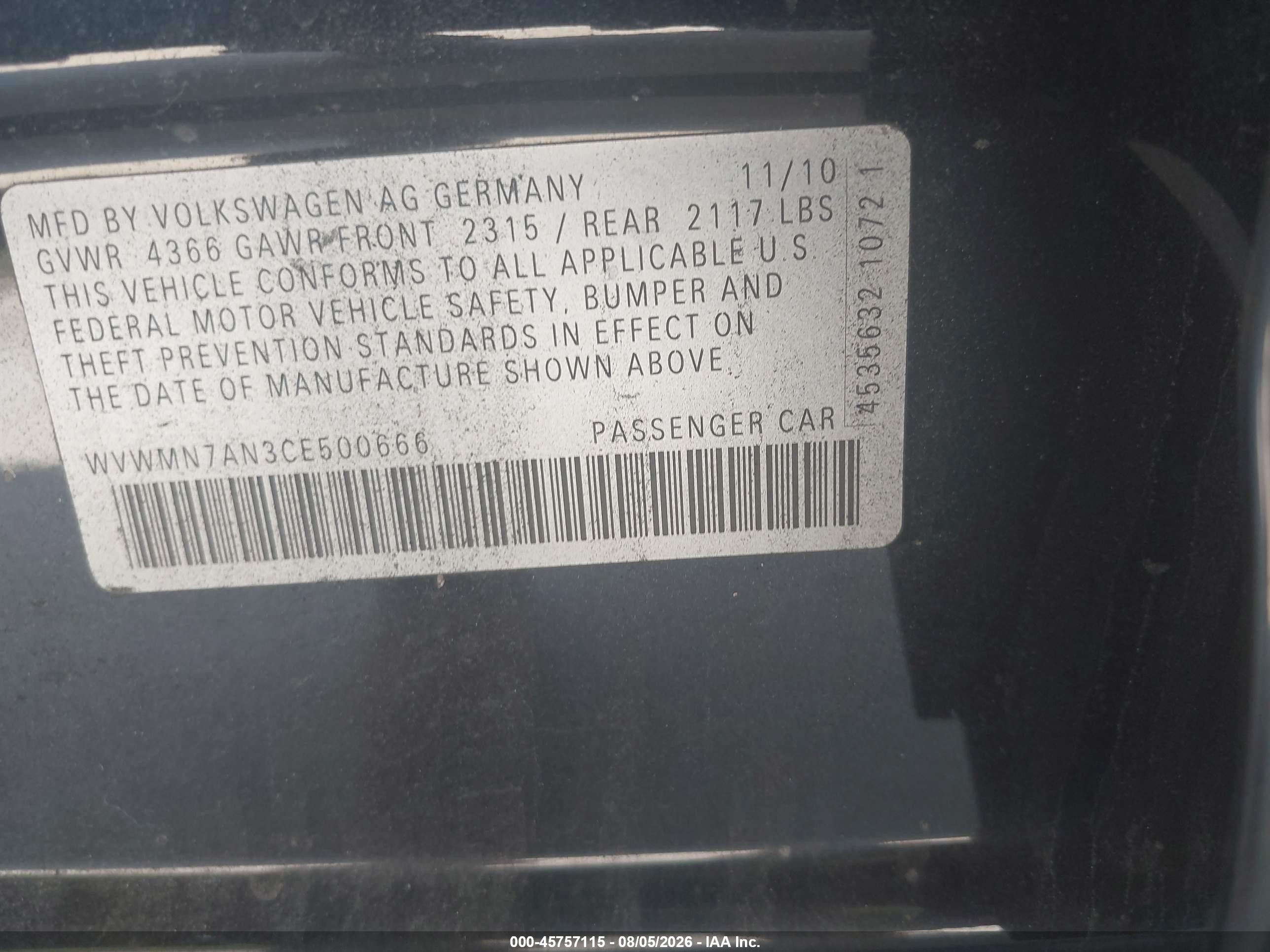 2012 Volkswagen Cc Sport Black vin: WVWMN7AN3CE500666