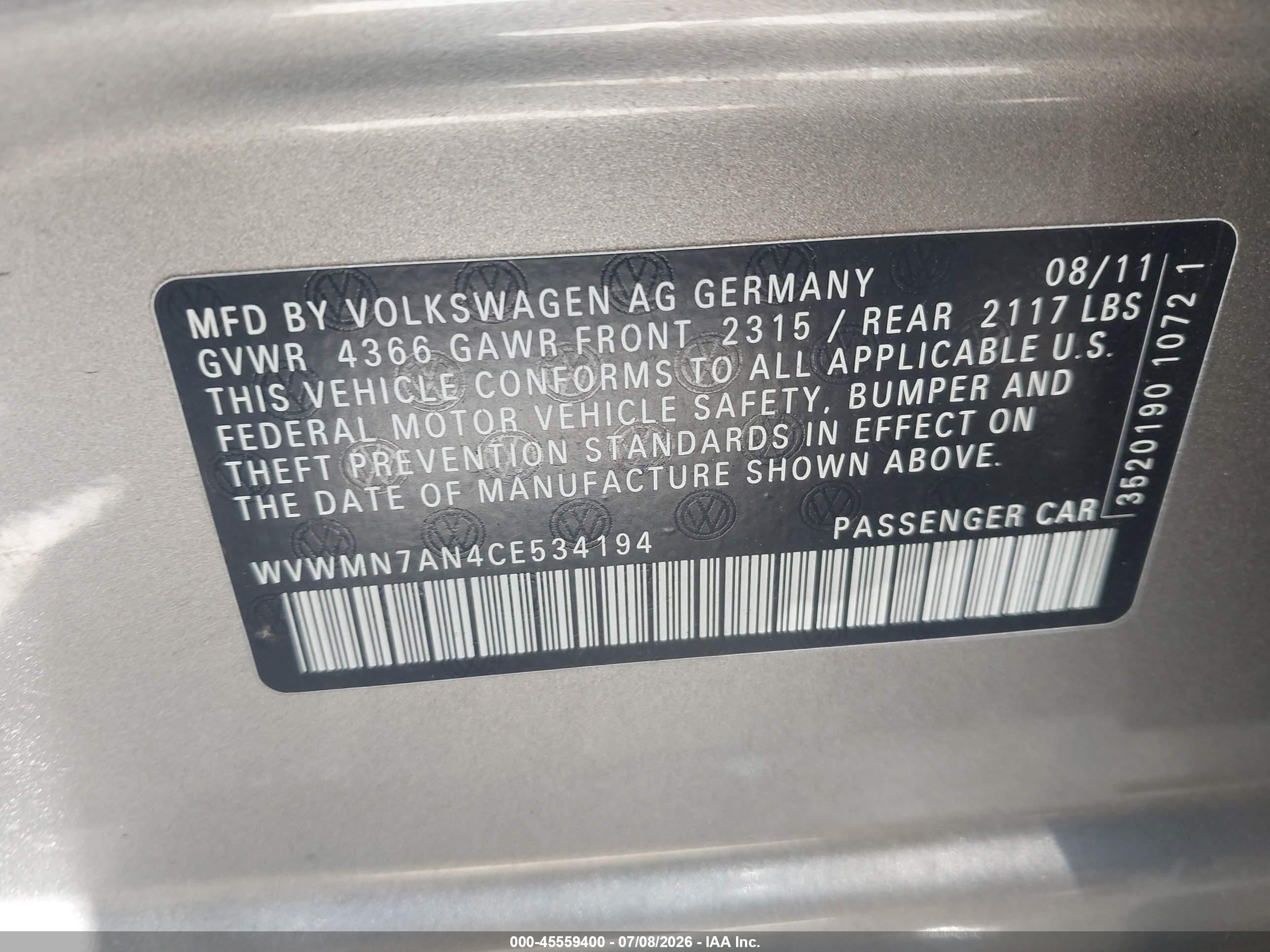 2012 Volkswagen Cc Sport Gray vin: WVWMN7AN4CE534194