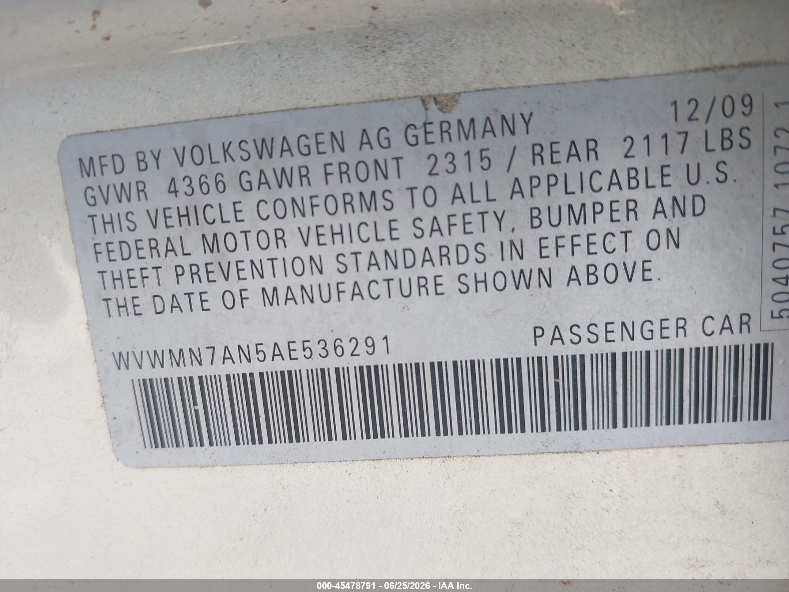2010 Volkswagen Cc Sport Gray vin: WVWMN7AN5AE536291