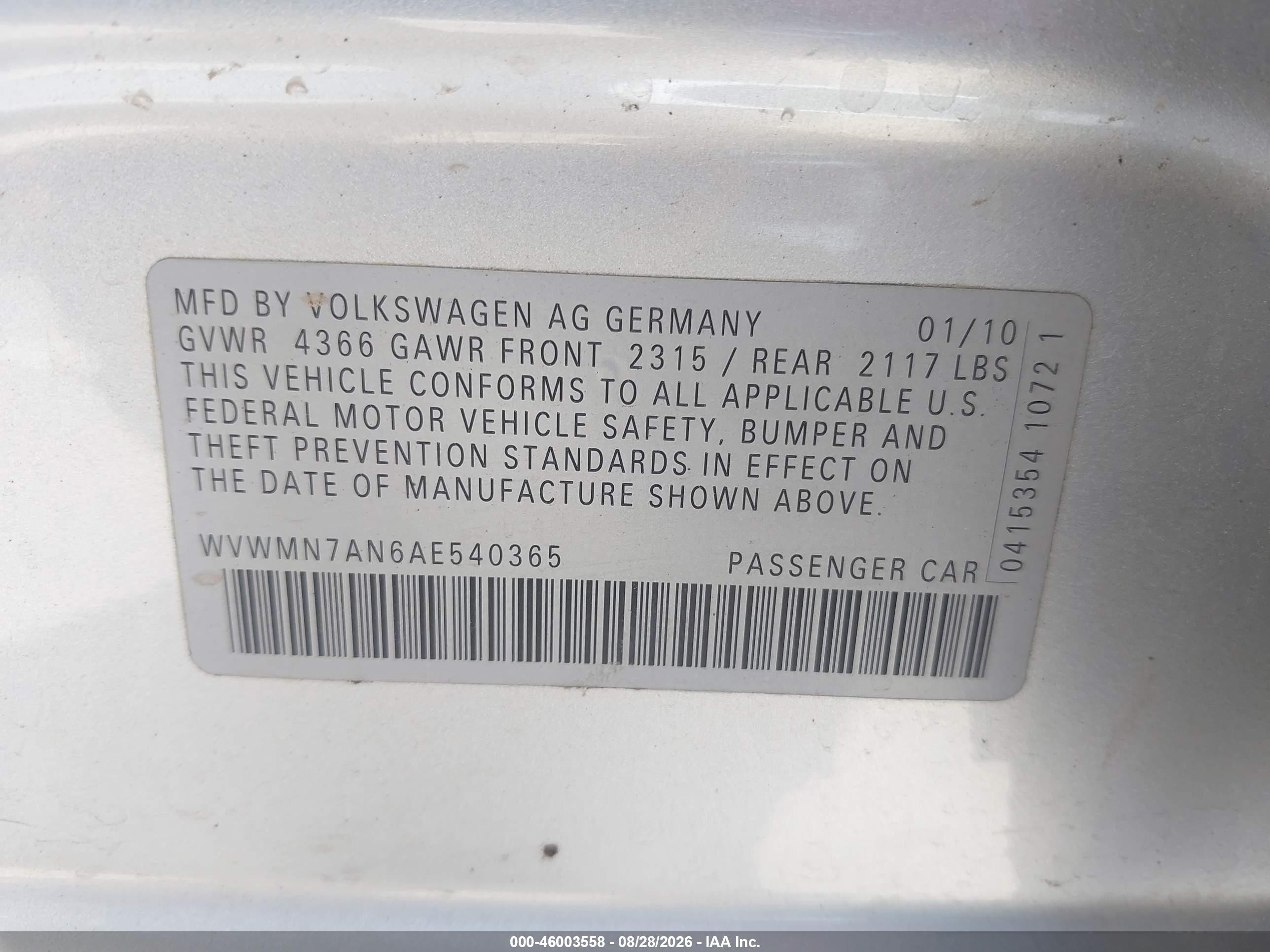2010 Volkswagen Cc Sport Gray vin: WVWMN7AN6AE540365