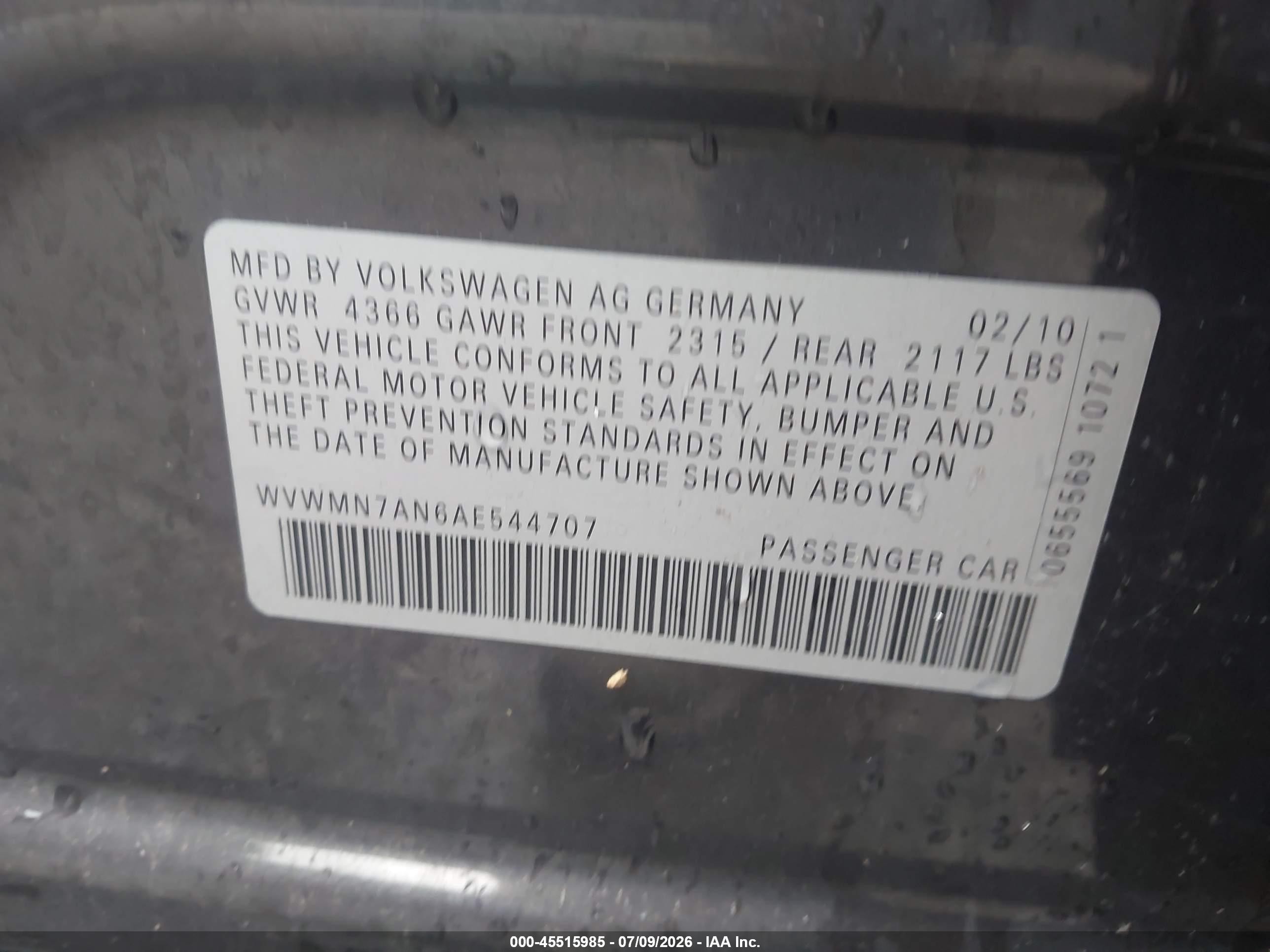 2010 Volkswagen Cc Sport Black vin: WVWMN7AN6AE544707