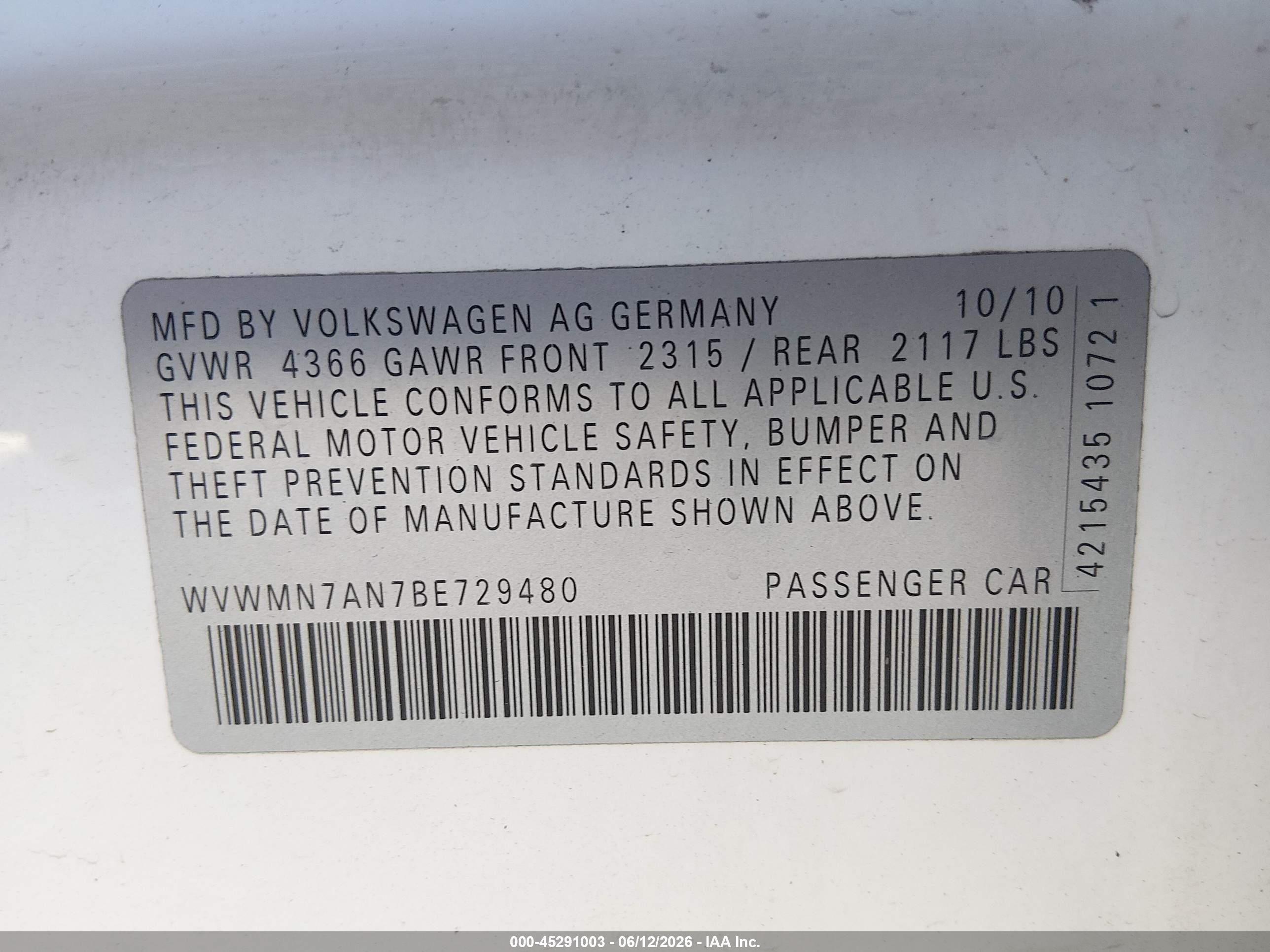 2011 Volkswagen Cc Sport White vin: WVWMN7AN7BE729480