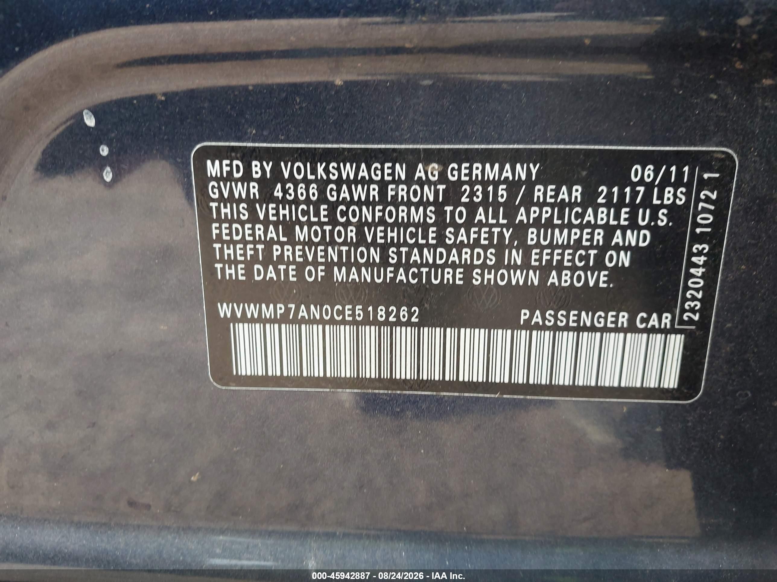2012 Volkswagen Cc Sport Blue vin: WVWMP7AN0CE518262