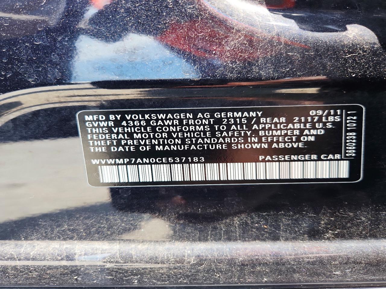2012 Volkswagen Cc Sport Black vin: WVWMP7AN0CE537183