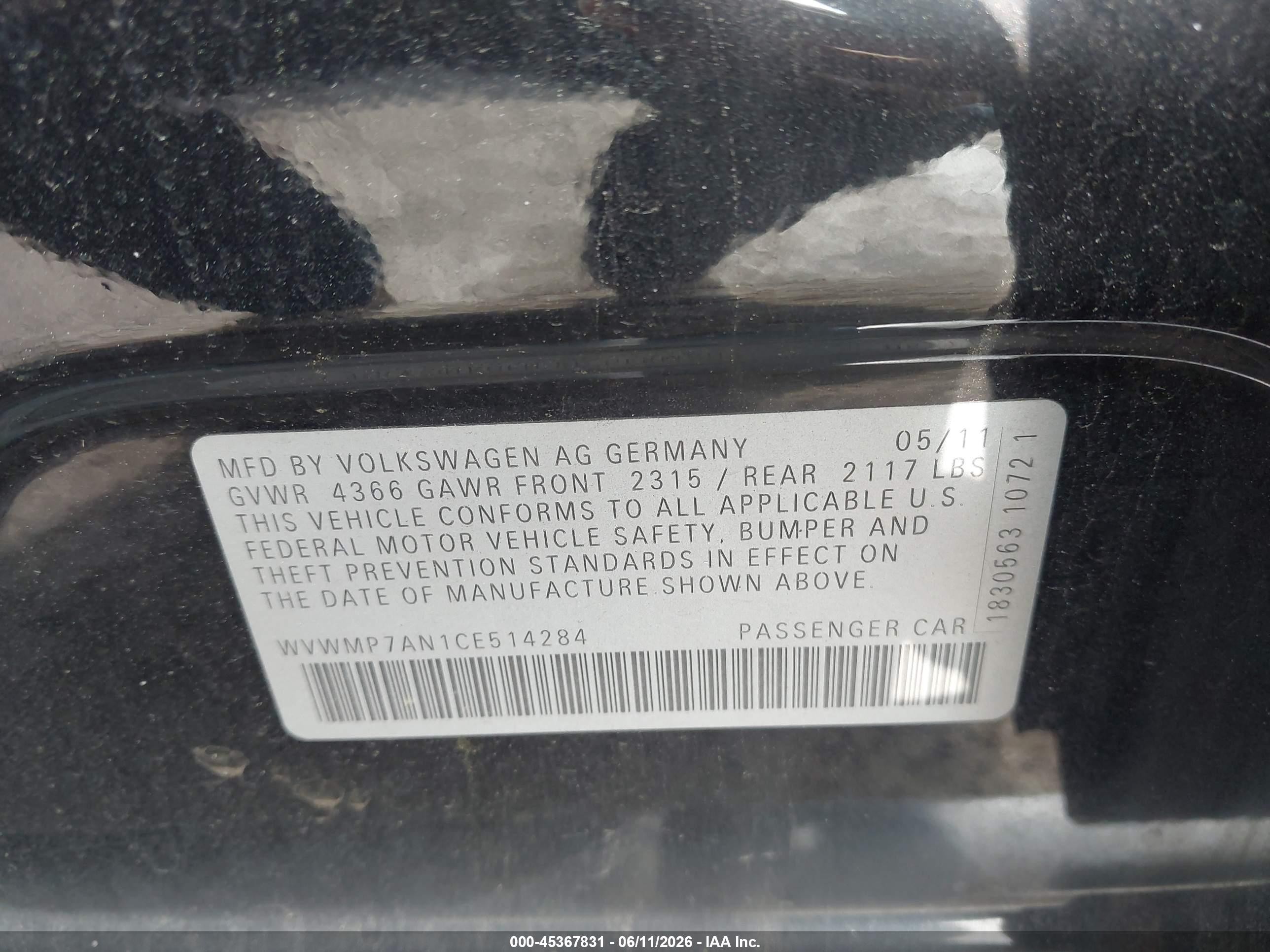 2012 Volkswagen Cc Sport Black vin: WVWMP7AN1CE514284