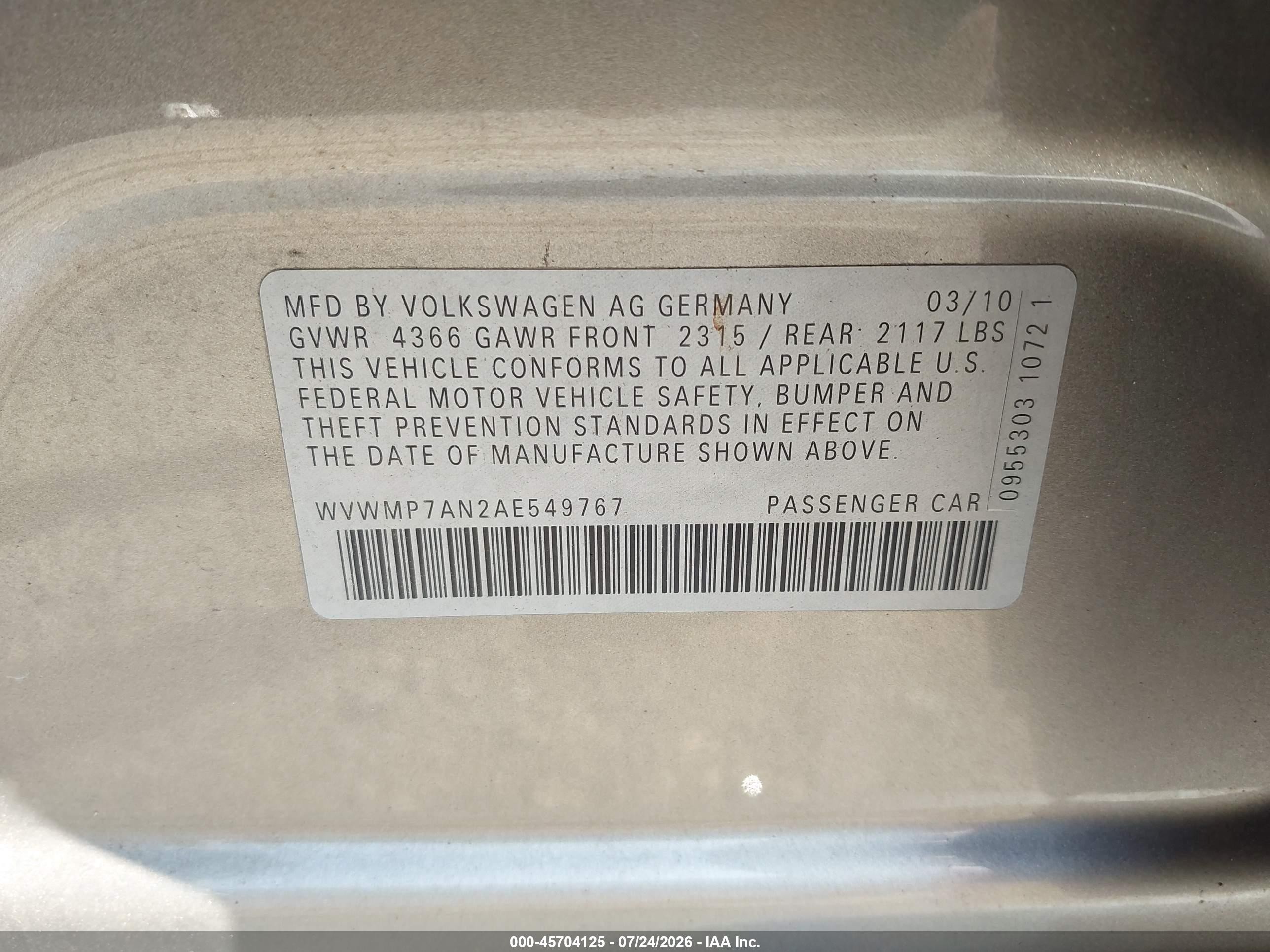 2010 Volkswagen Cc Sport Gray vin: WVWMP7AN2AE549767
