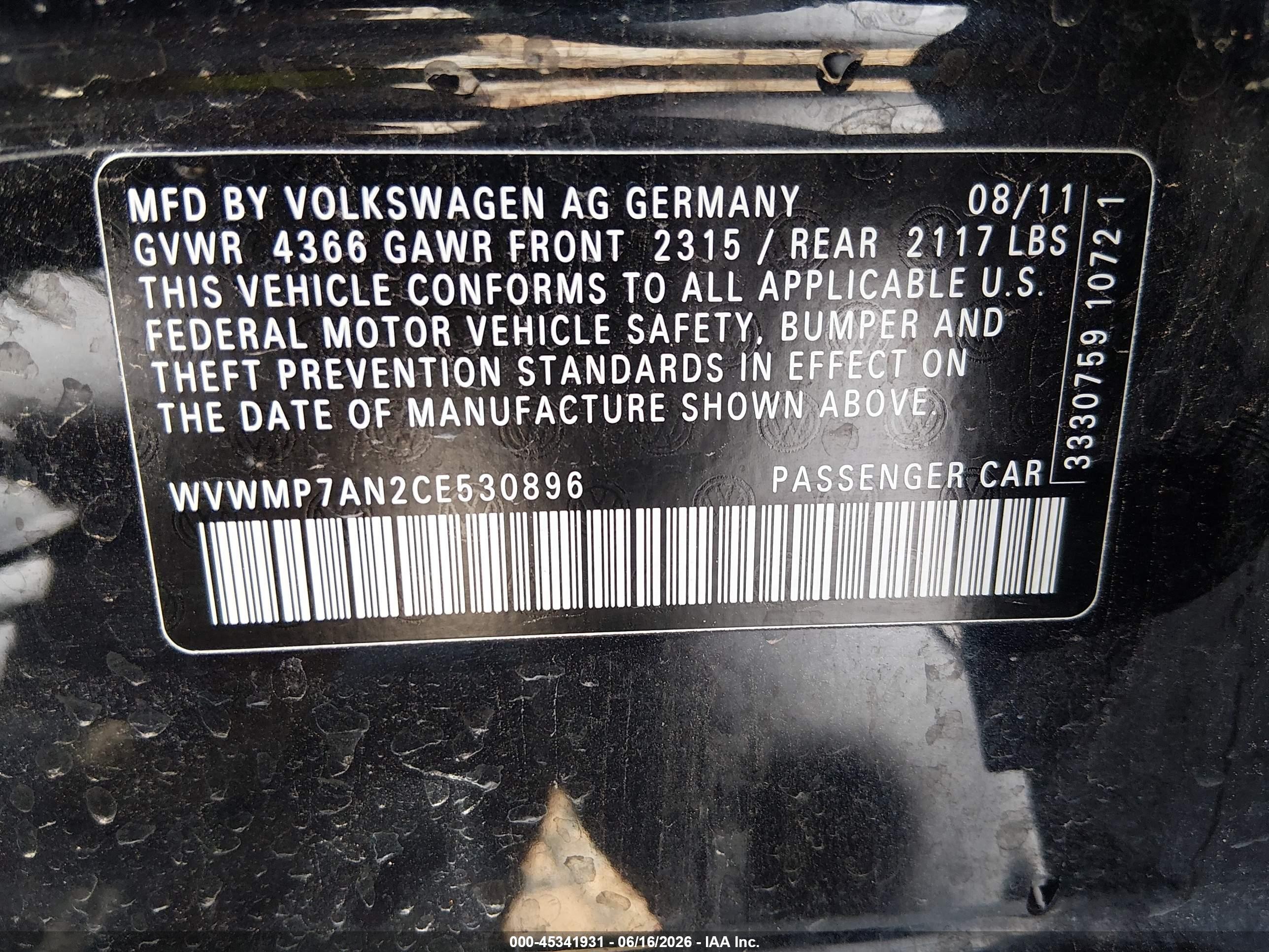 2012 Volkswagen Cc Sport Black vin: WVWMP7AN2CE530896