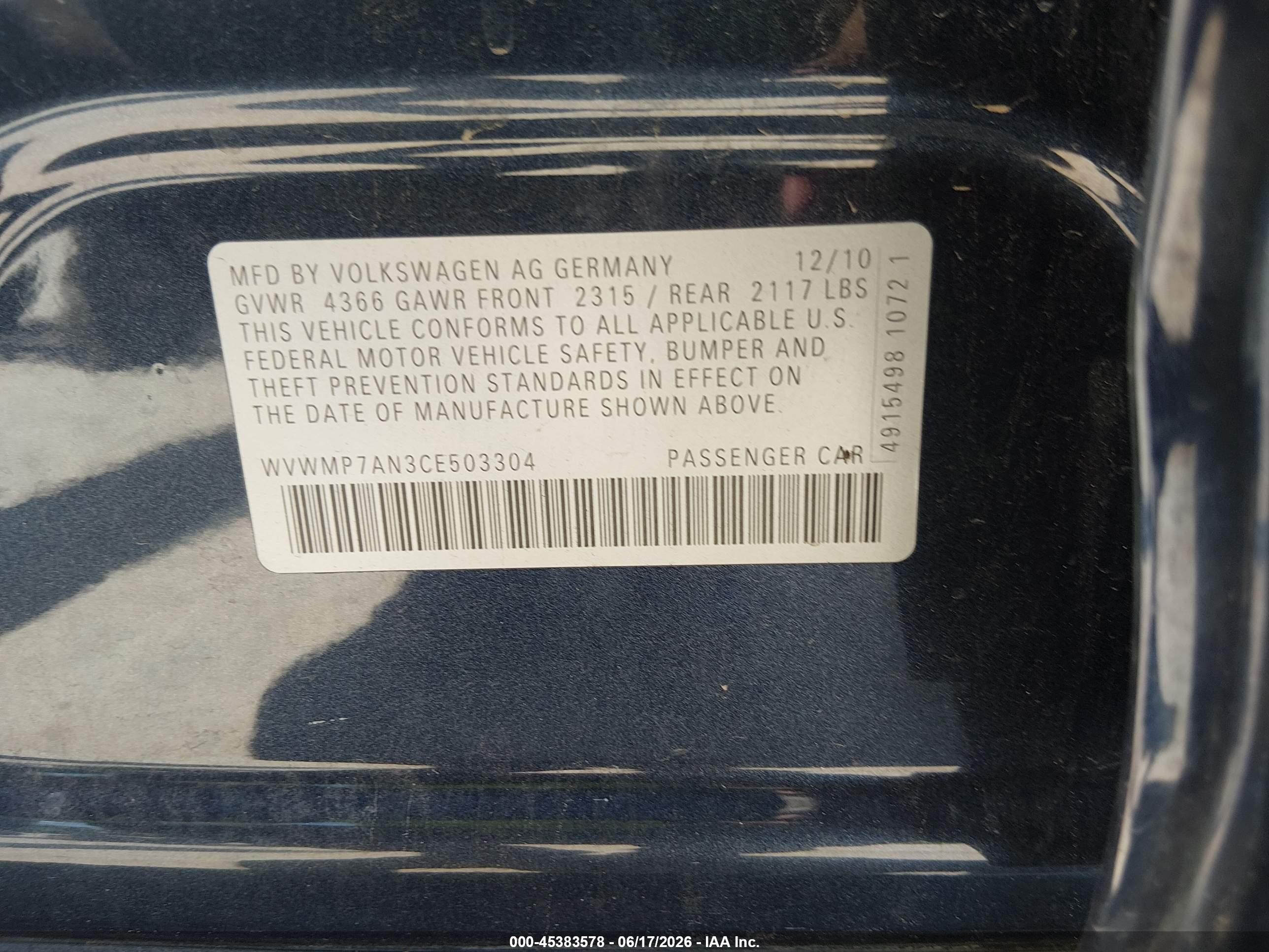 2012 Volkswagen Cc R-line Dark Blue vin: WVWMP7AN3CE503304